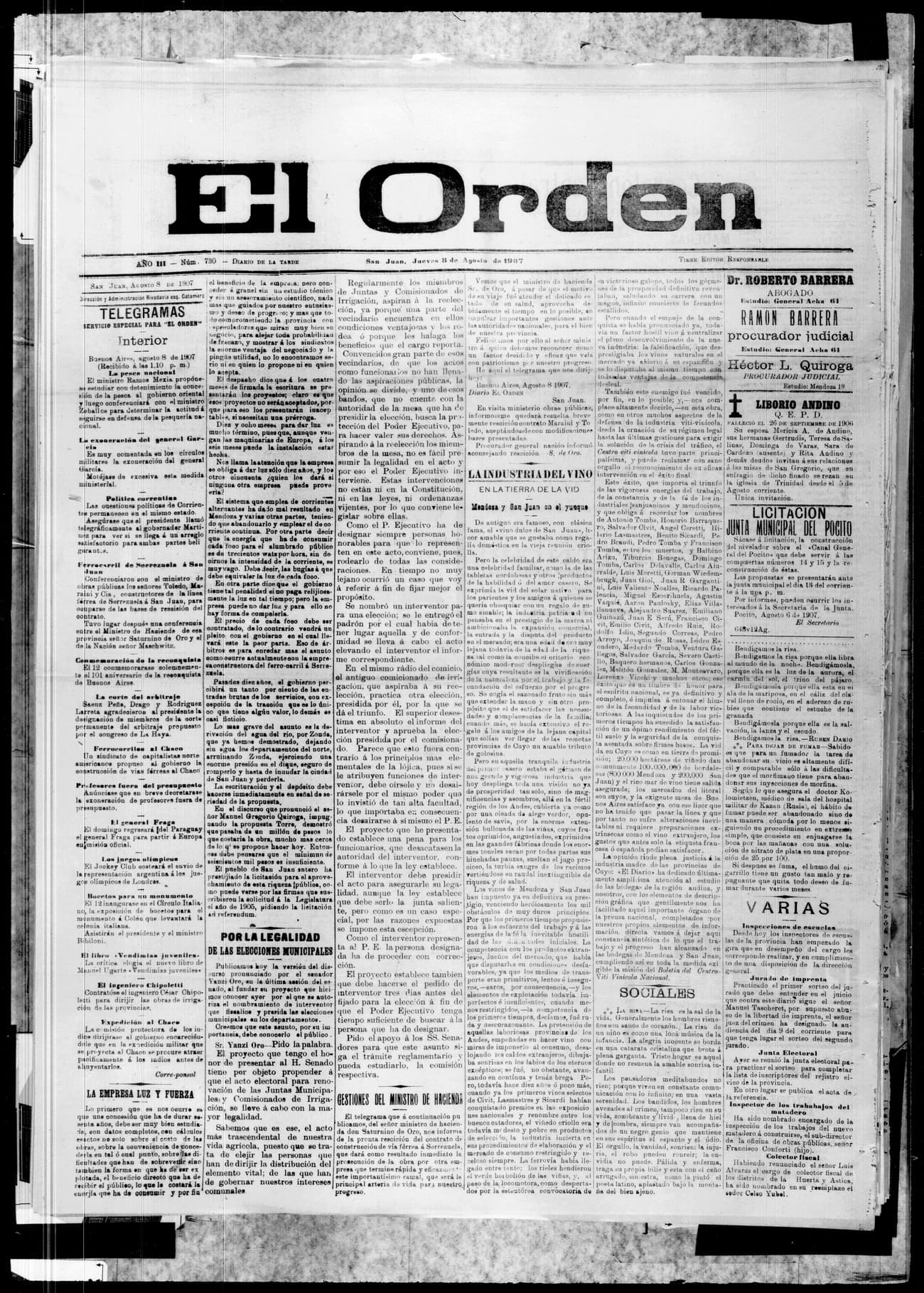 Portada · 8 de Agosto de 1907