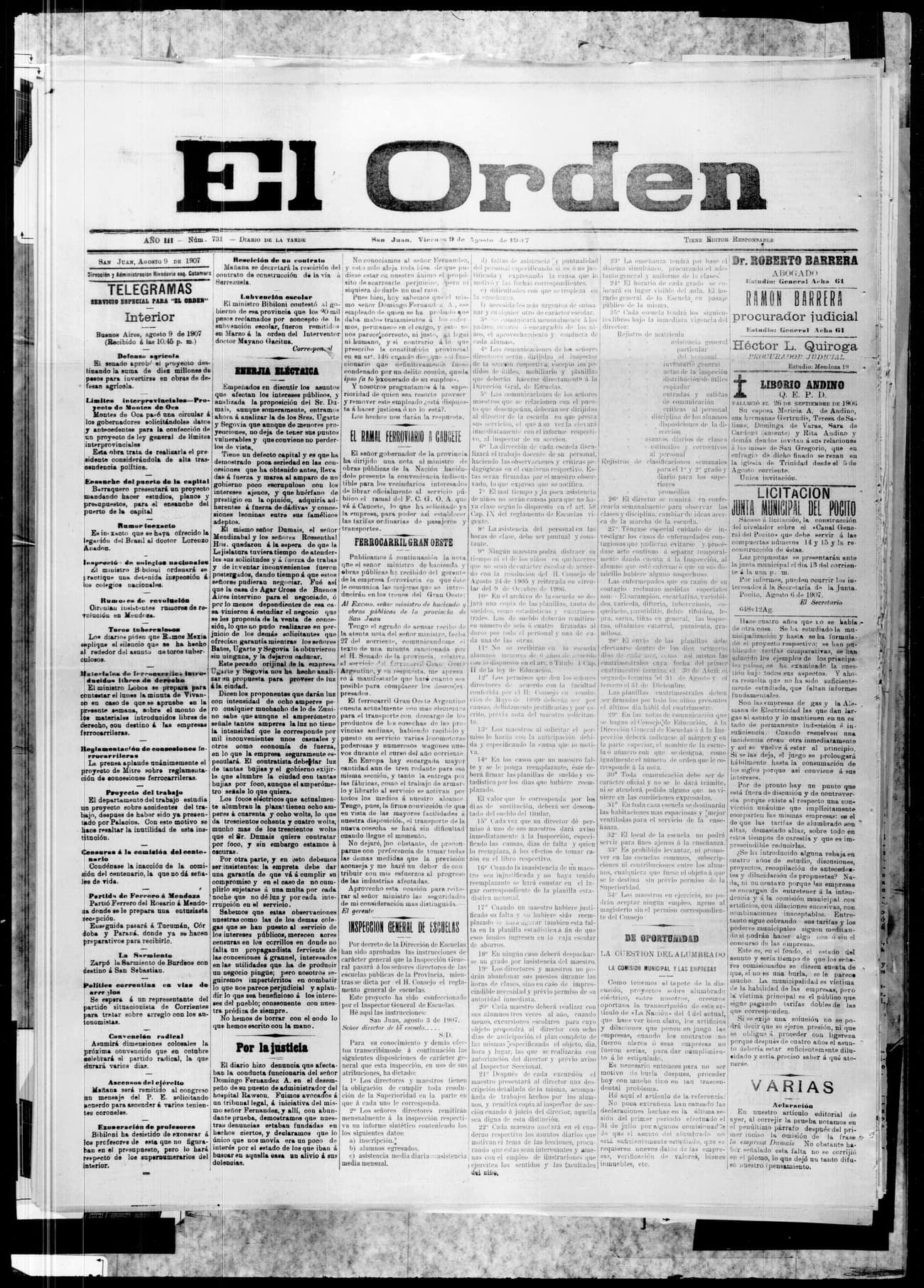 Portada · 9 de Agosto de 1907