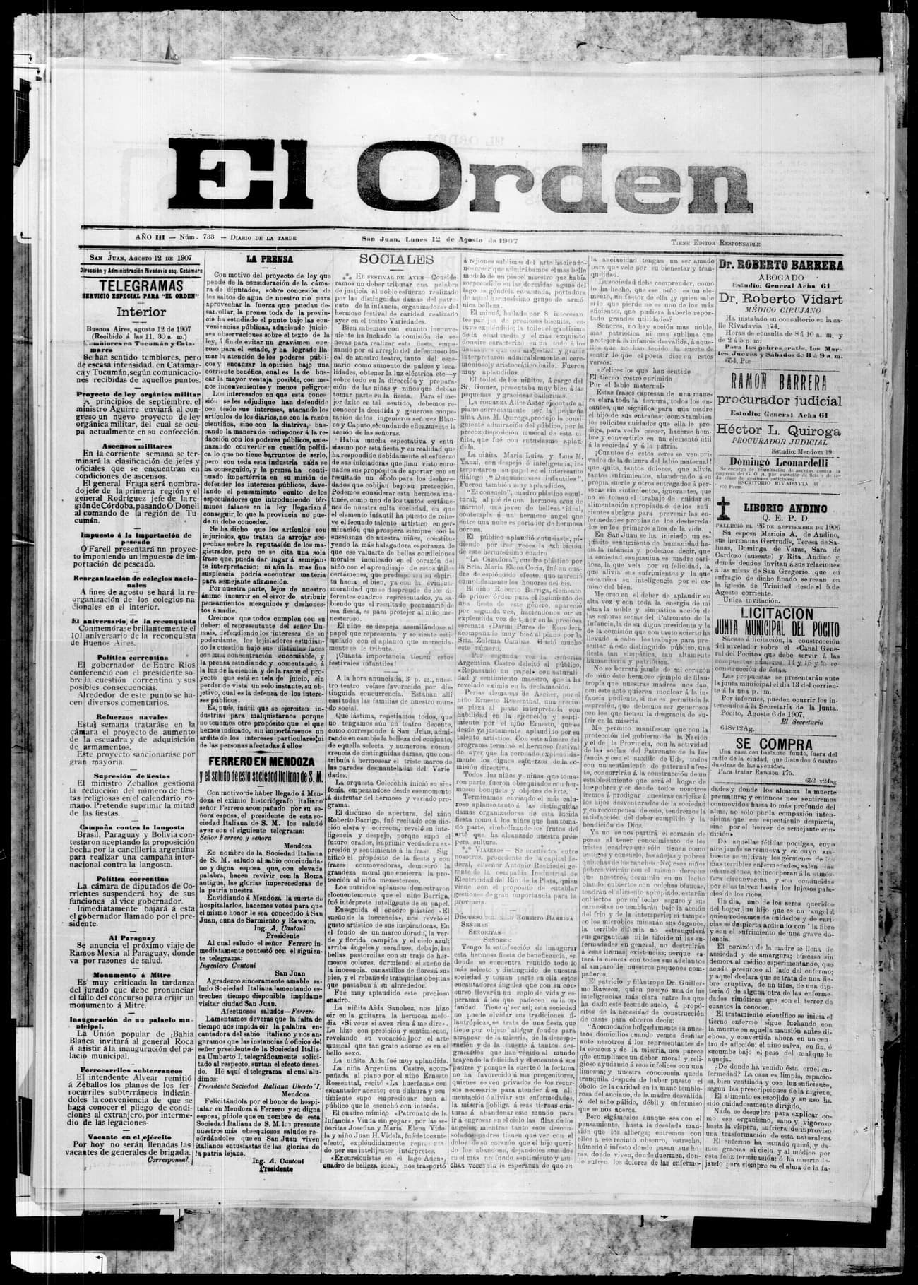 Portada · 12 de Agosto de 1907