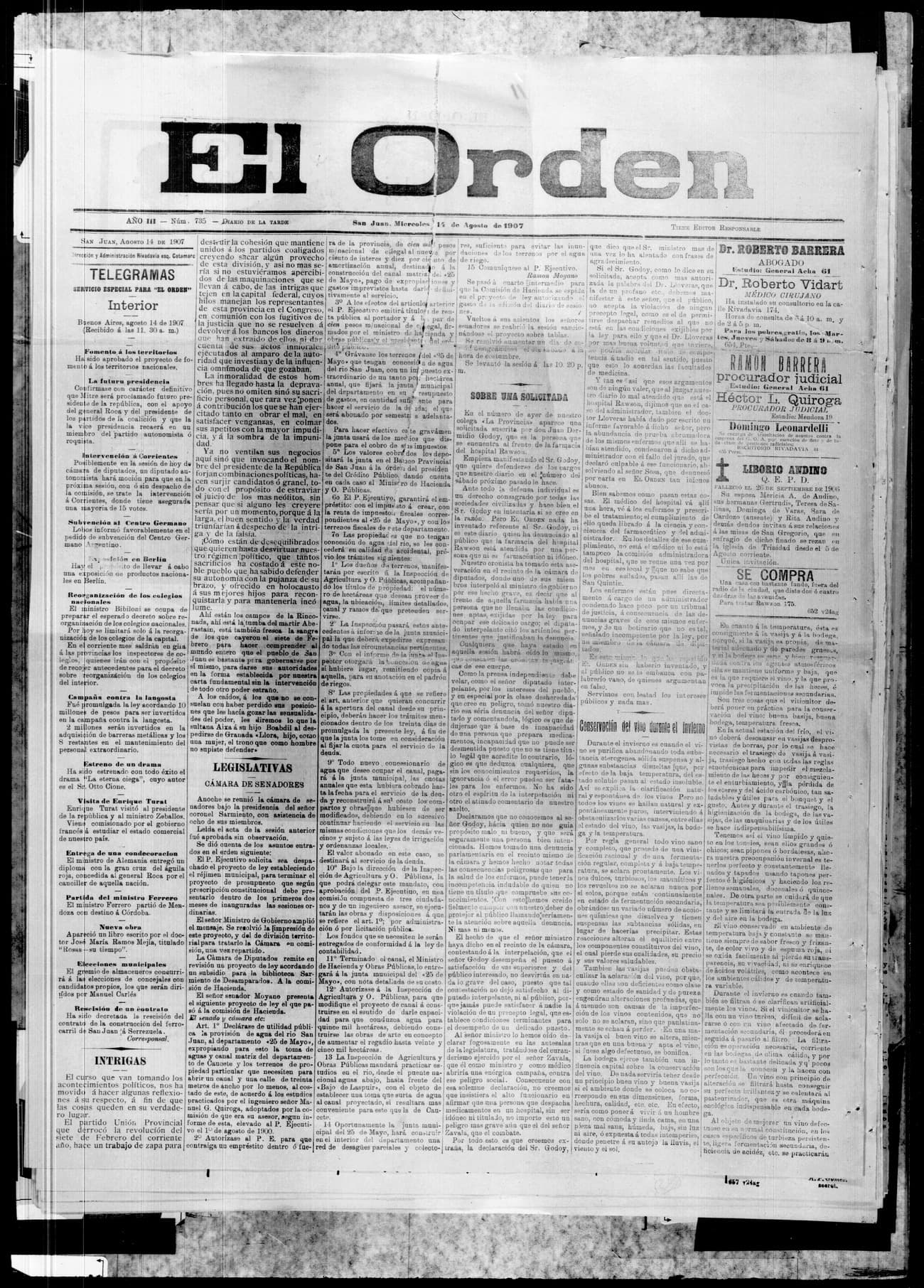 Portada · 14 de Agosto de 1907