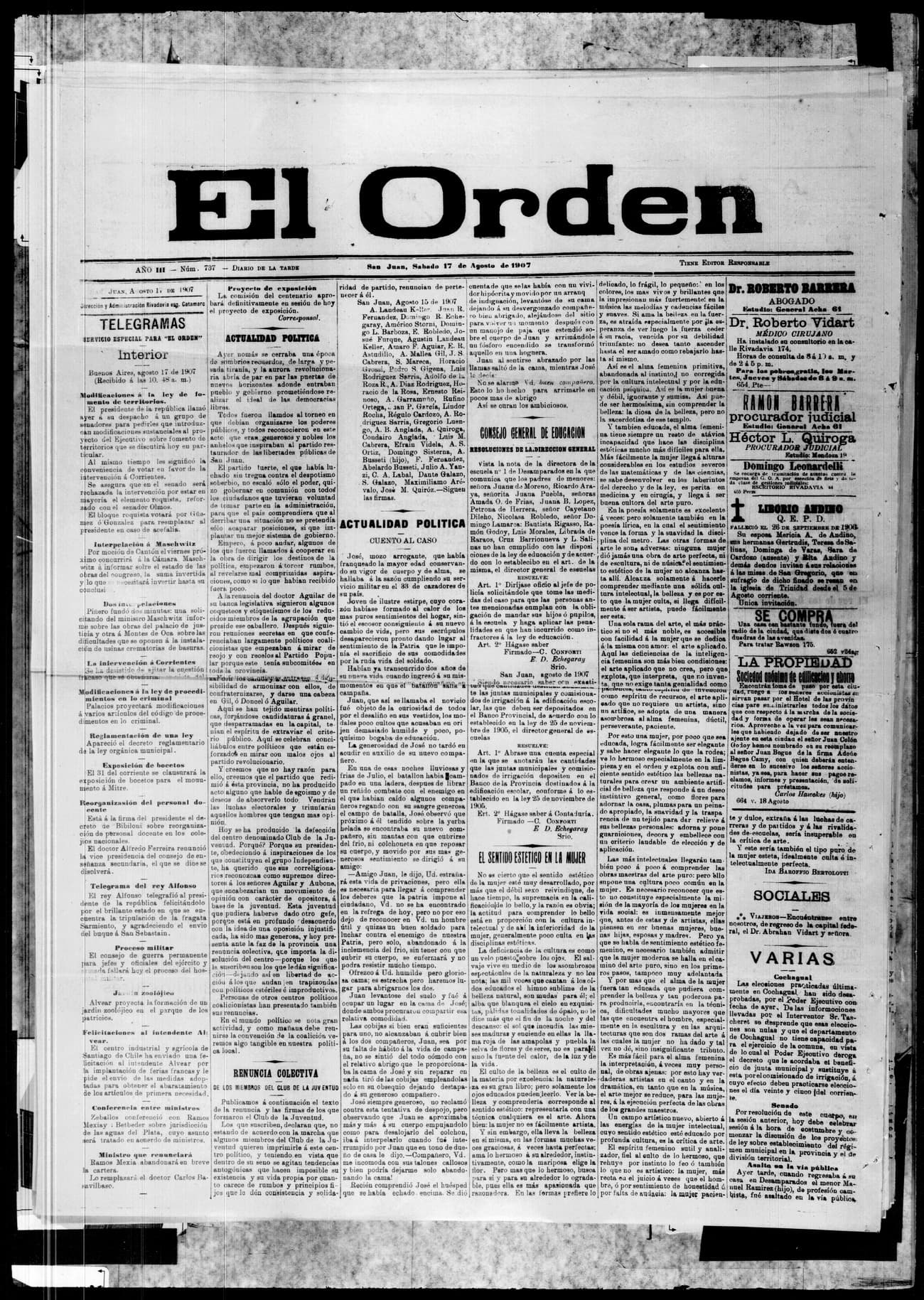 Portada · 17 de Agosto de 1907