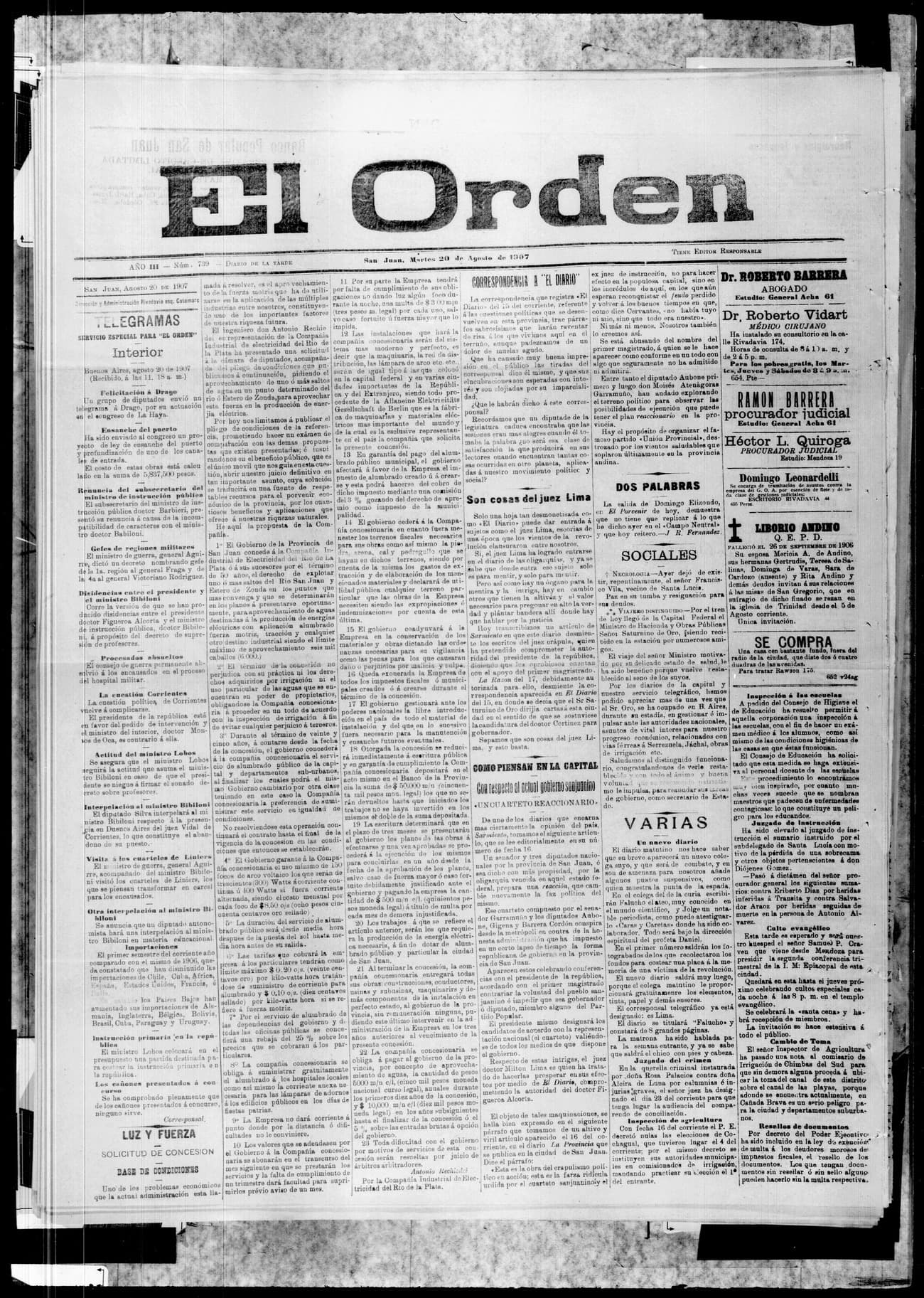 Portada · 20 de Agosto de 1907