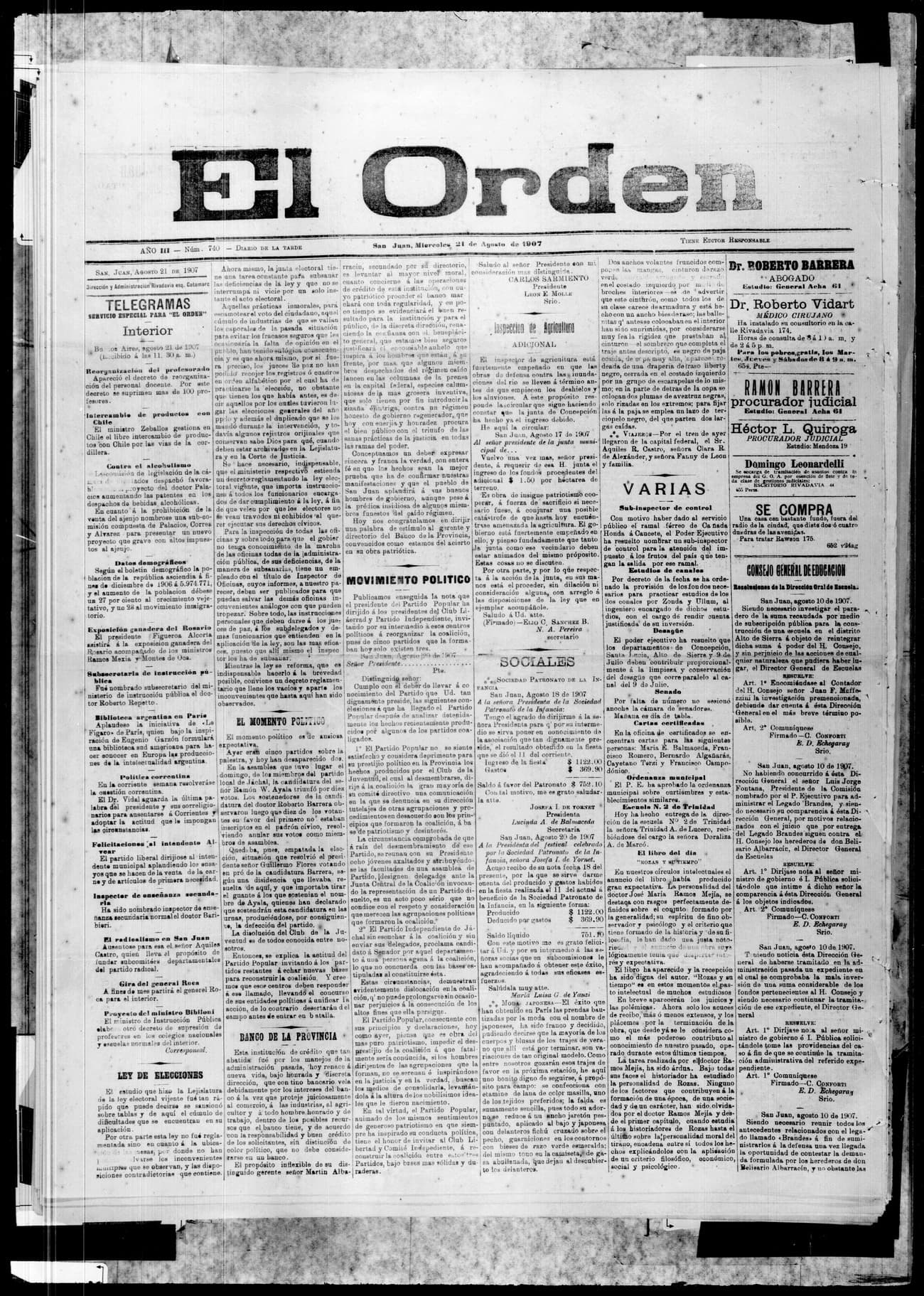 Portada · 21 de Agosto de 1907