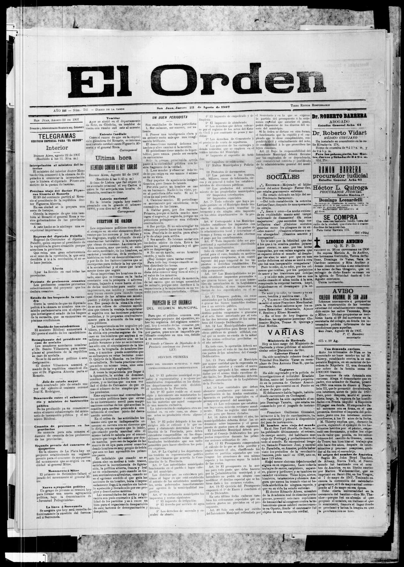 Portada · 22 de Agosto de 1907