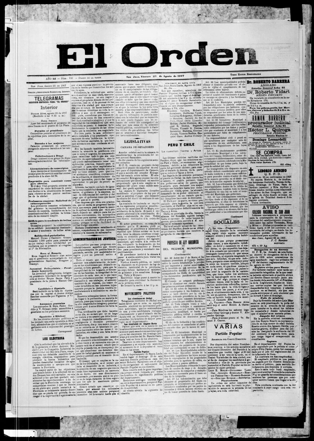 Portada · 23 de Agosto de 1907