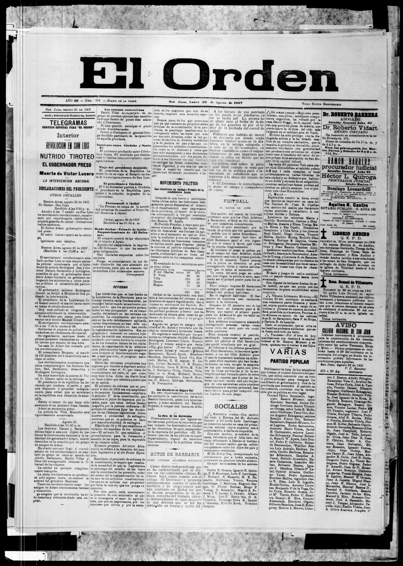 Portada · 26 de Agosto de 1907