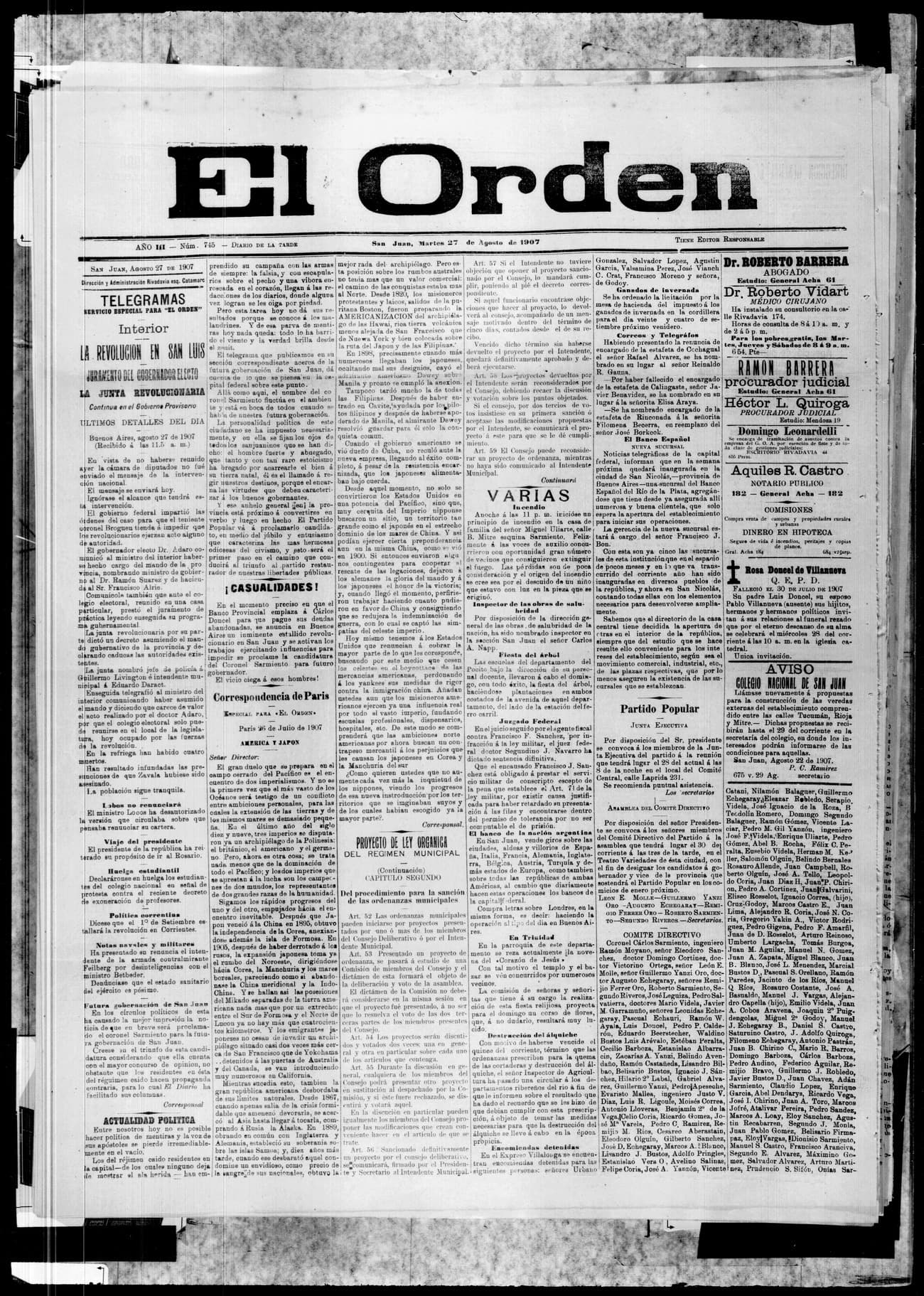 Portada · 27 de Agosto de 1907