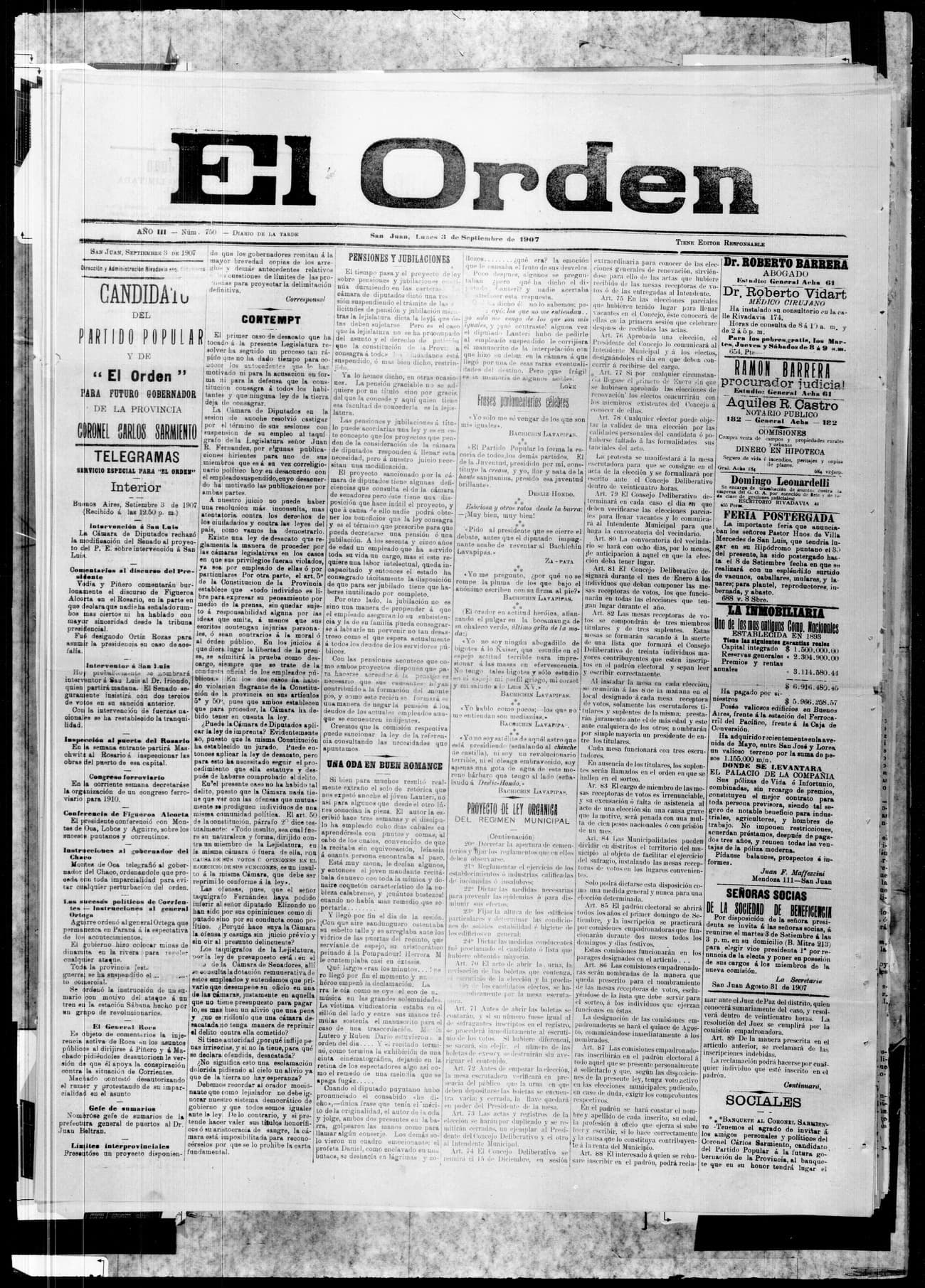 Portada · 3 de Septiembre de 1907