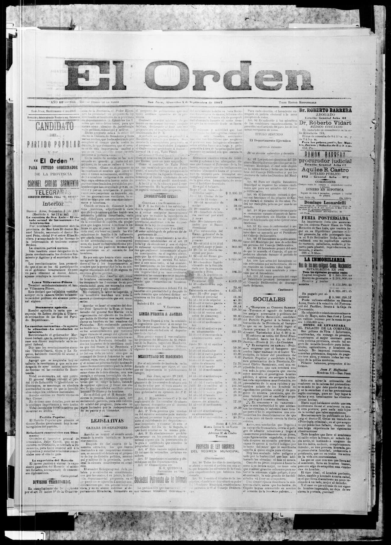 Portada · 4 de Septiembre de 1907