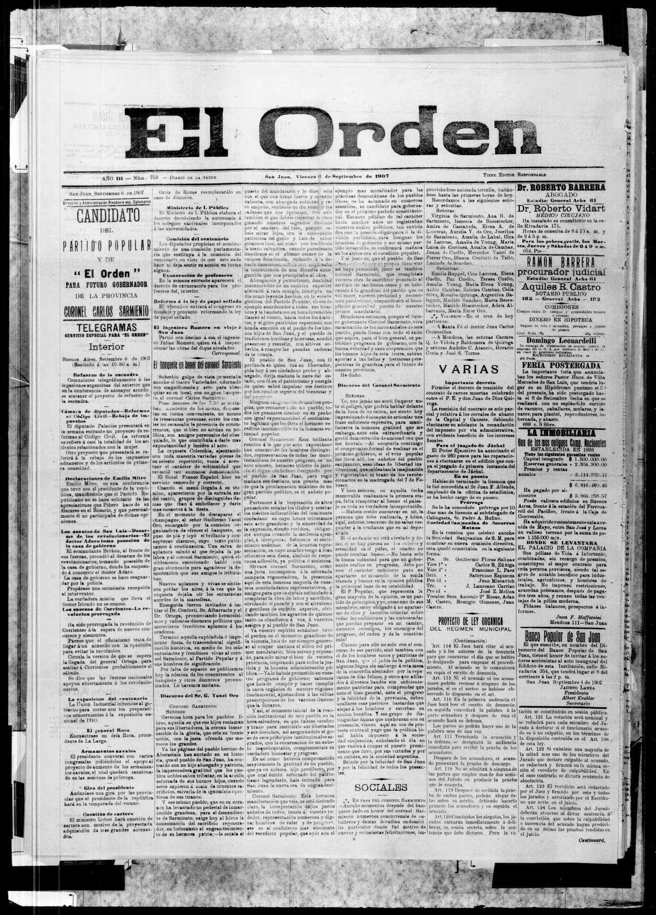 Portada · 6 de Septiembre de 1907
