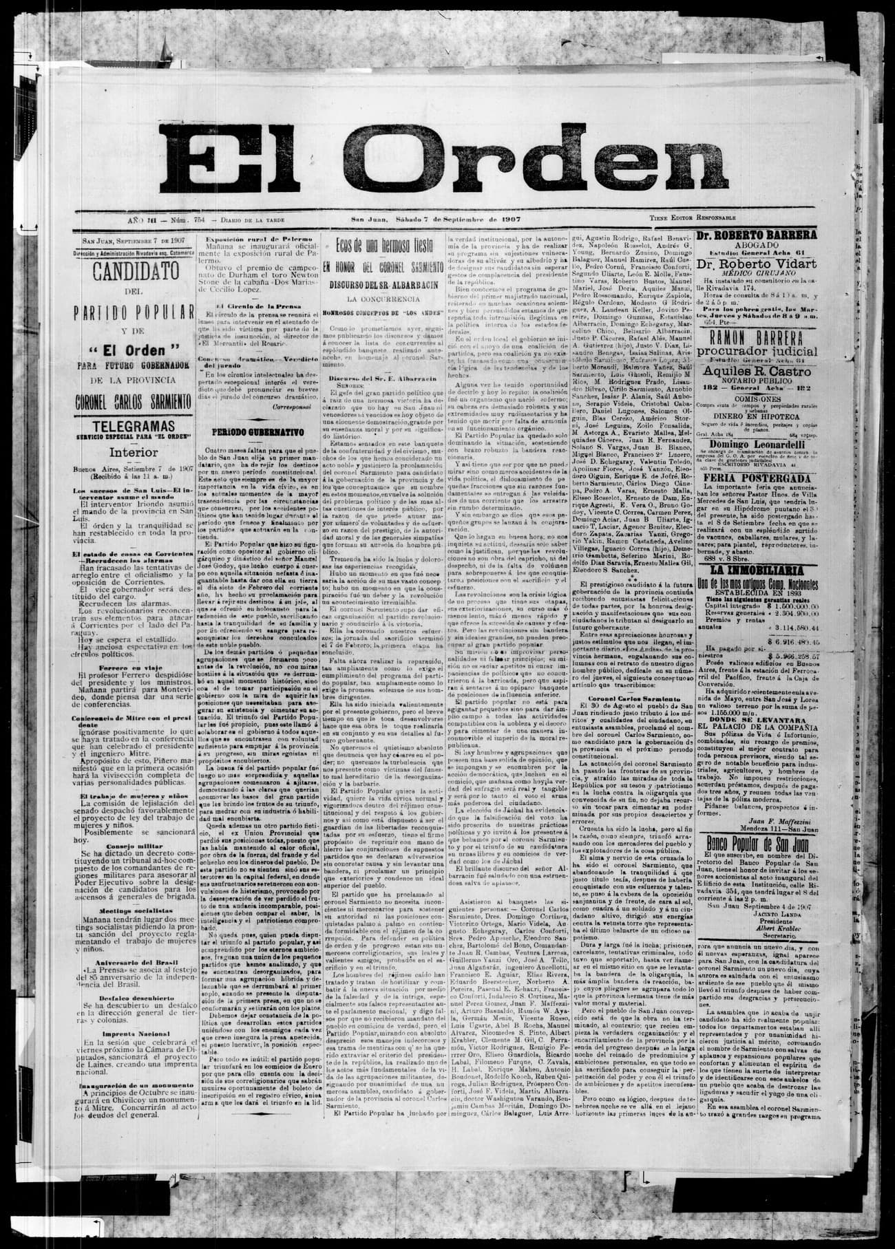 Portada · 7 de Septiembre de 1907