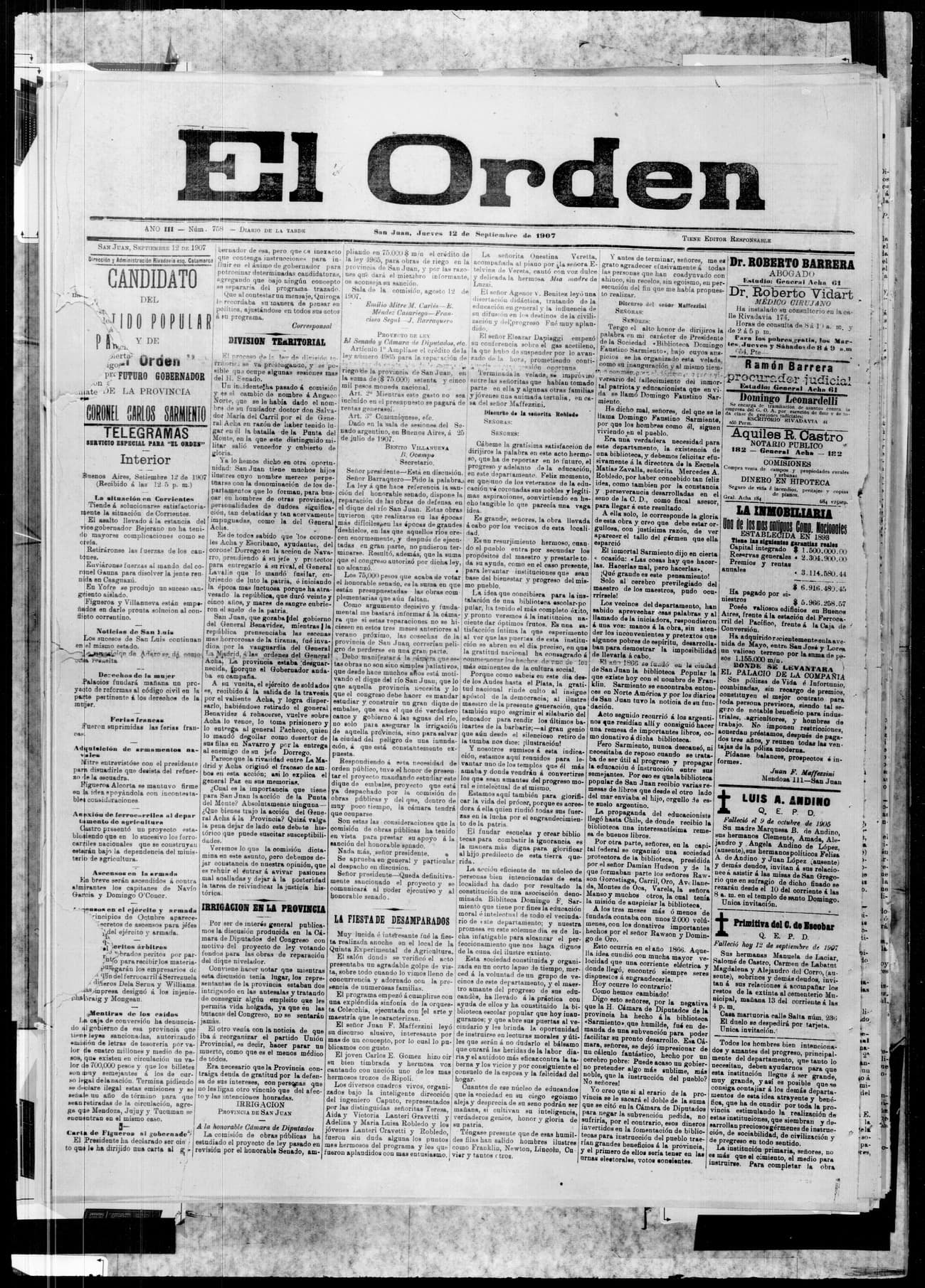 Portada · 12 de Septiembre de 1907