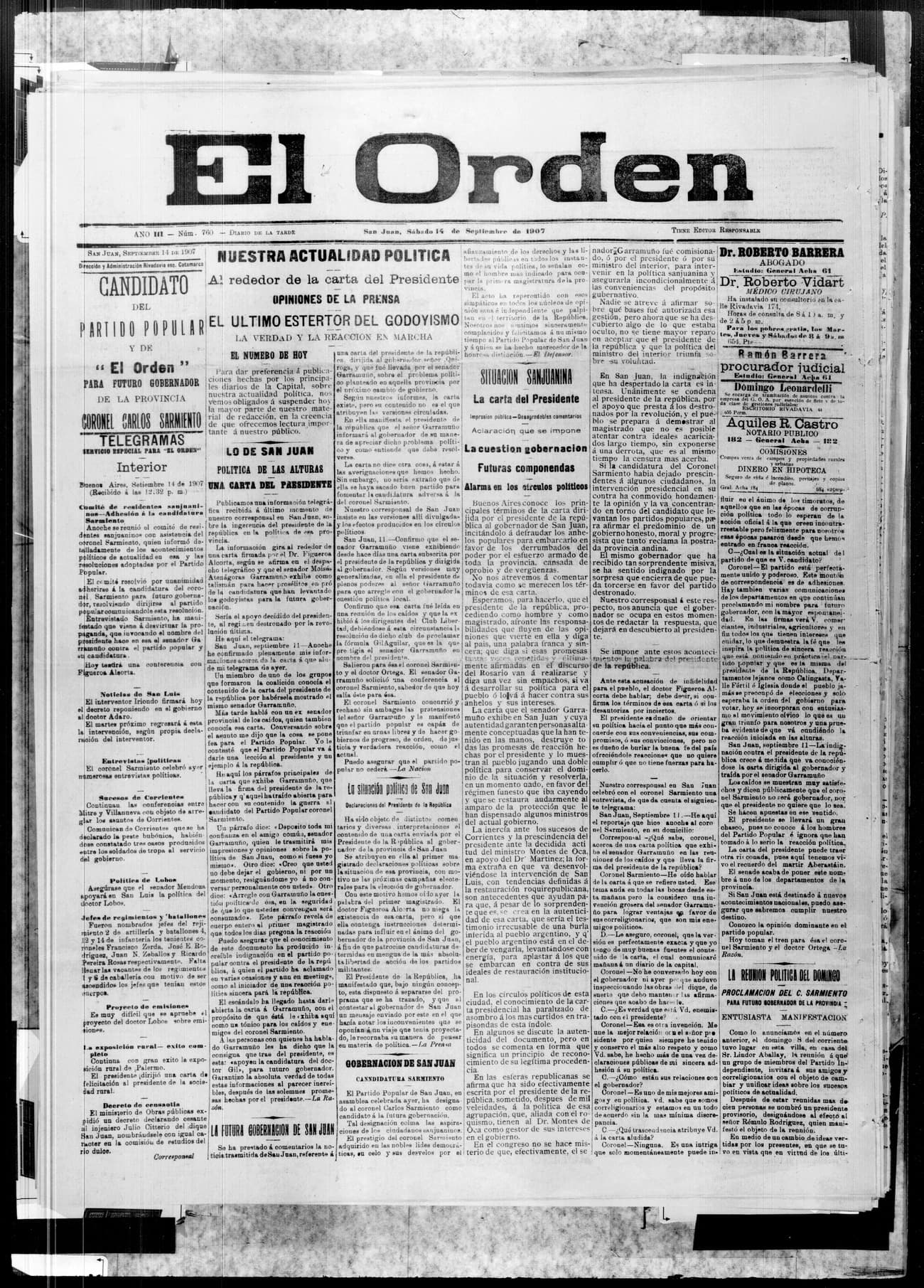 Portada · 14 de Septiembre de 1907