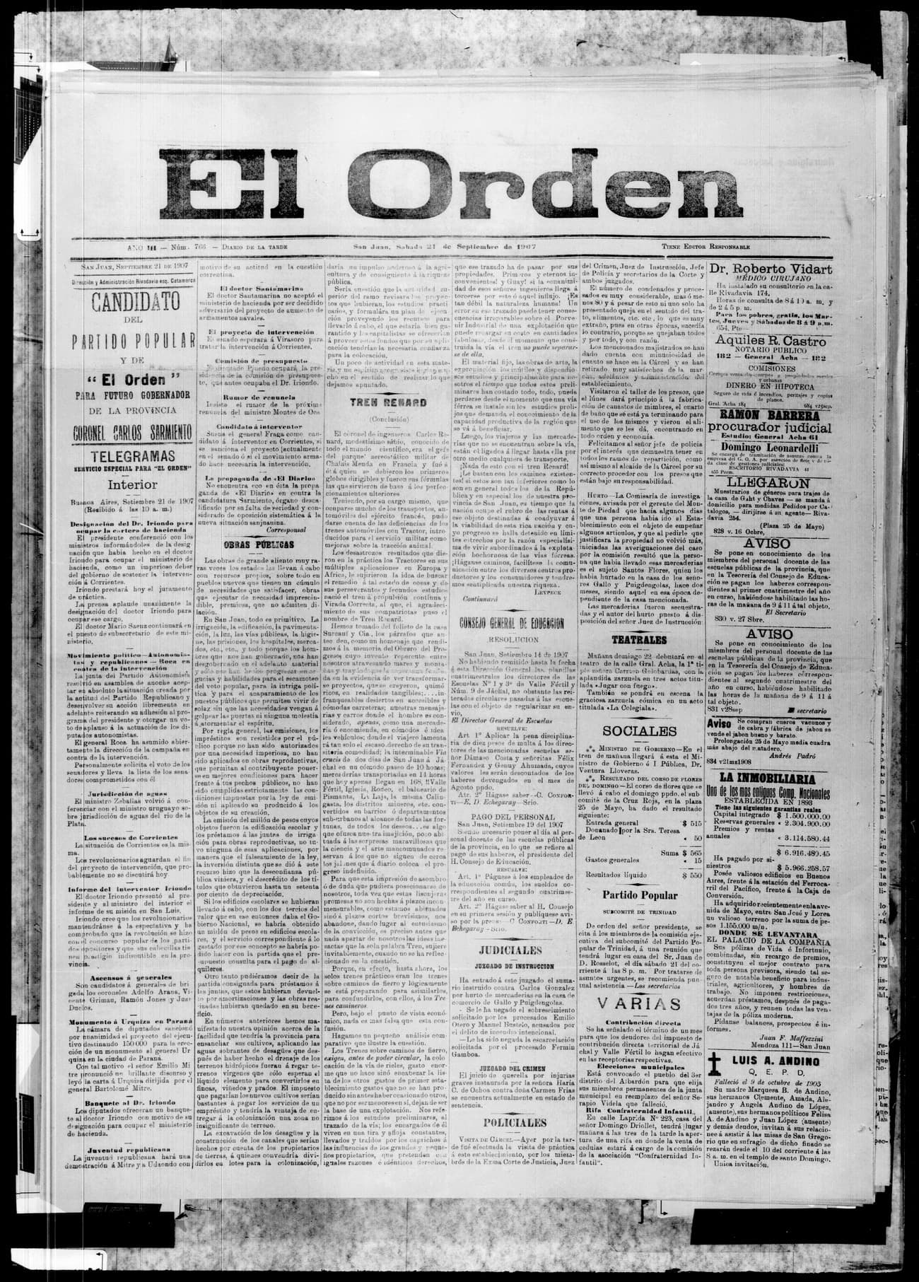 Portada · 21 de Septiembre de 1907