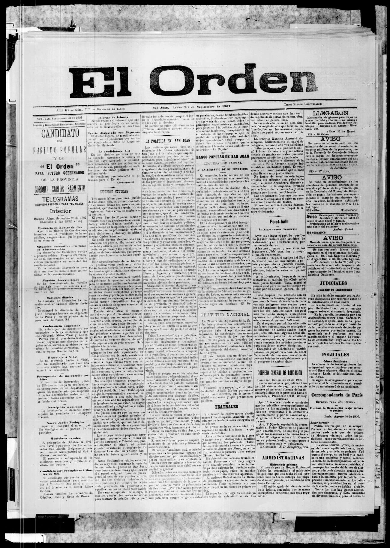 Portada · 23 de Septiembre de 1907