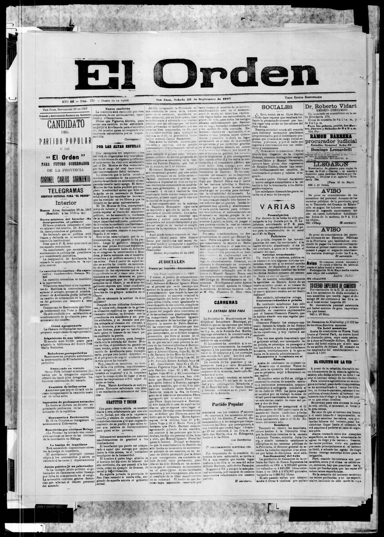 Portada · 28 de Septiembre de 1907