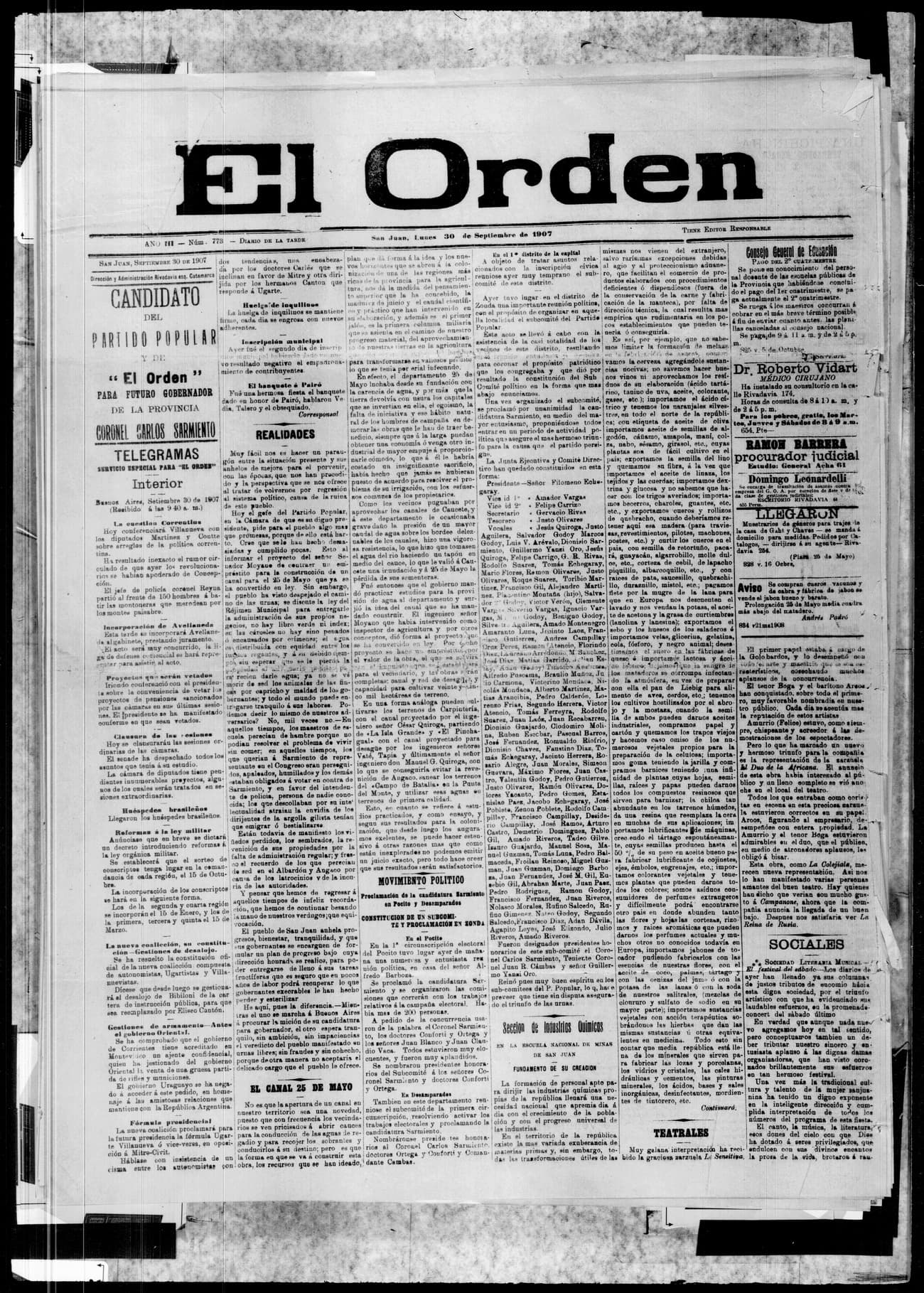 Portada · 30 de Septiembre de 1907