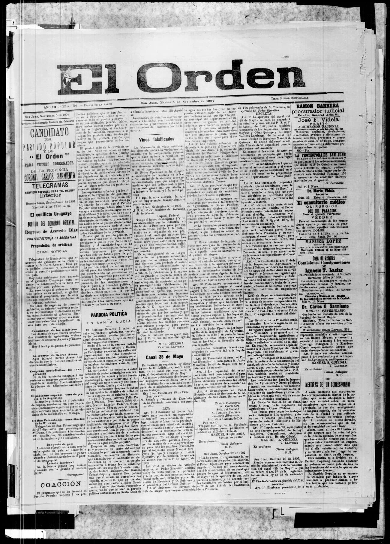 Portada · 5 de Noviembre de 1907