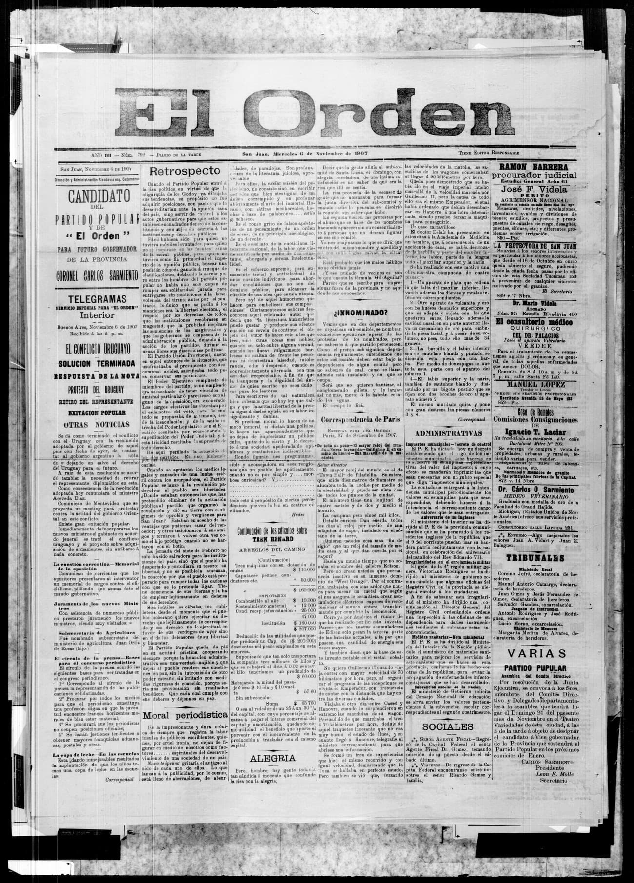 Portada · 6 de Noviembre de 1907