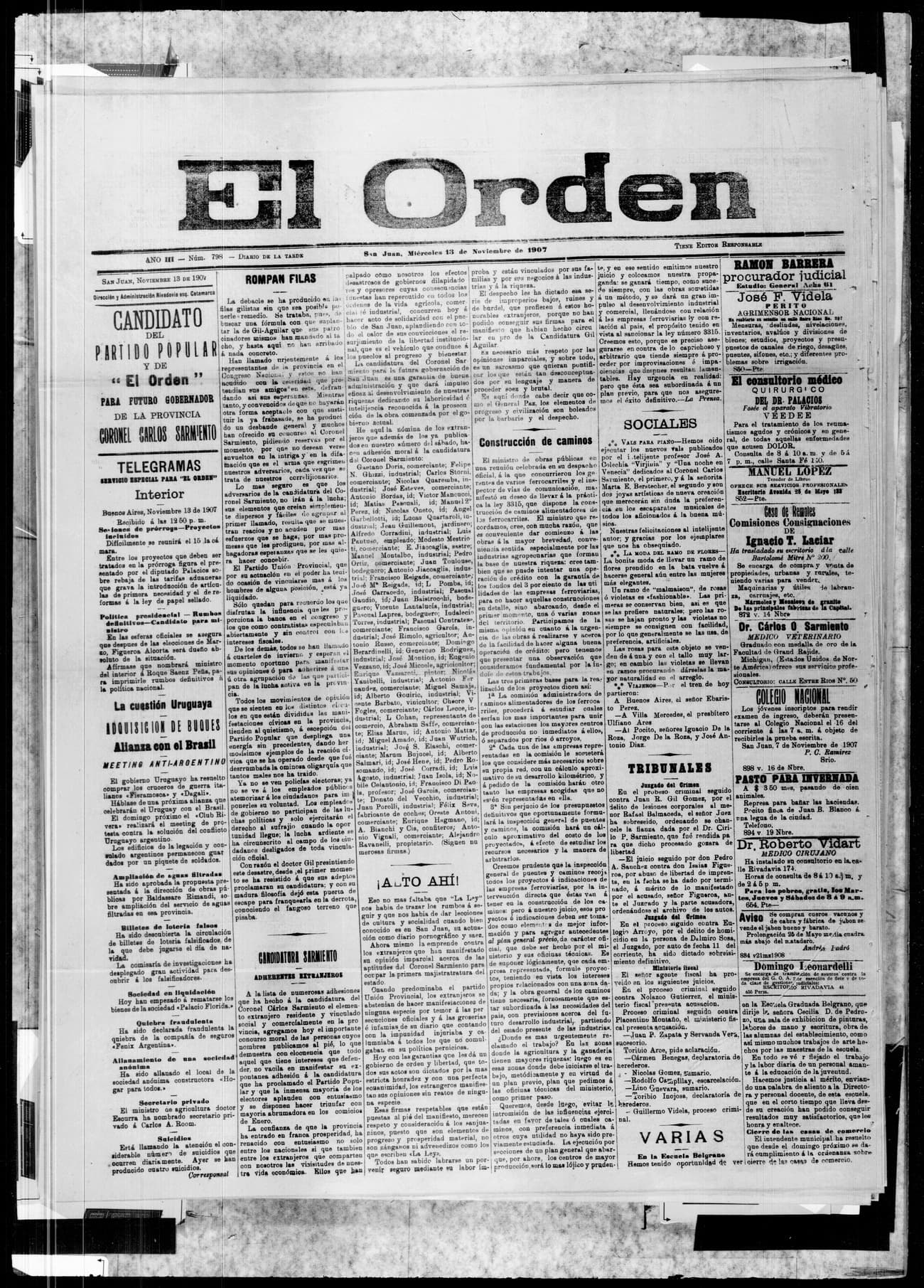 Portada · 13 de Noviembre de 1907