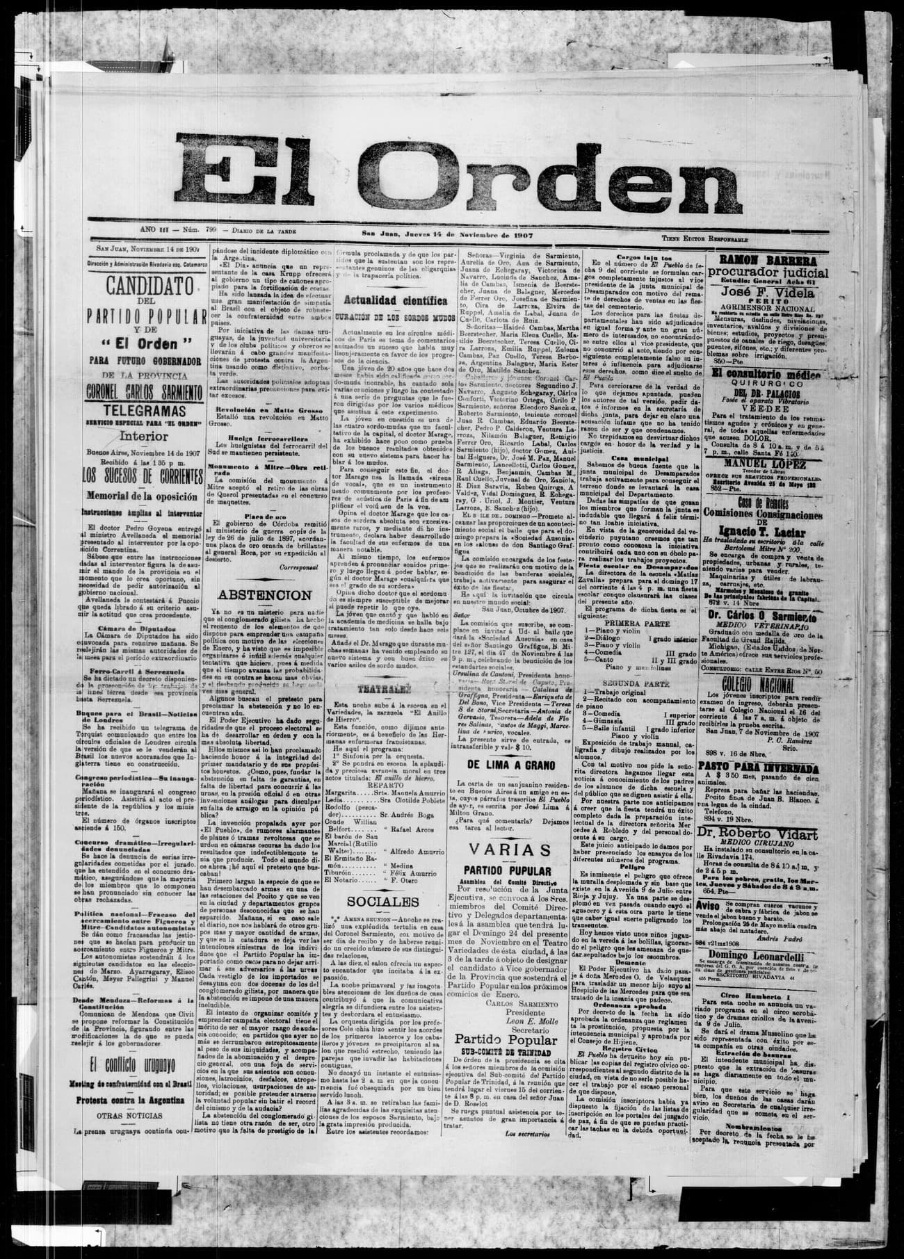 Portada · 14 de Noviembre de 1907
