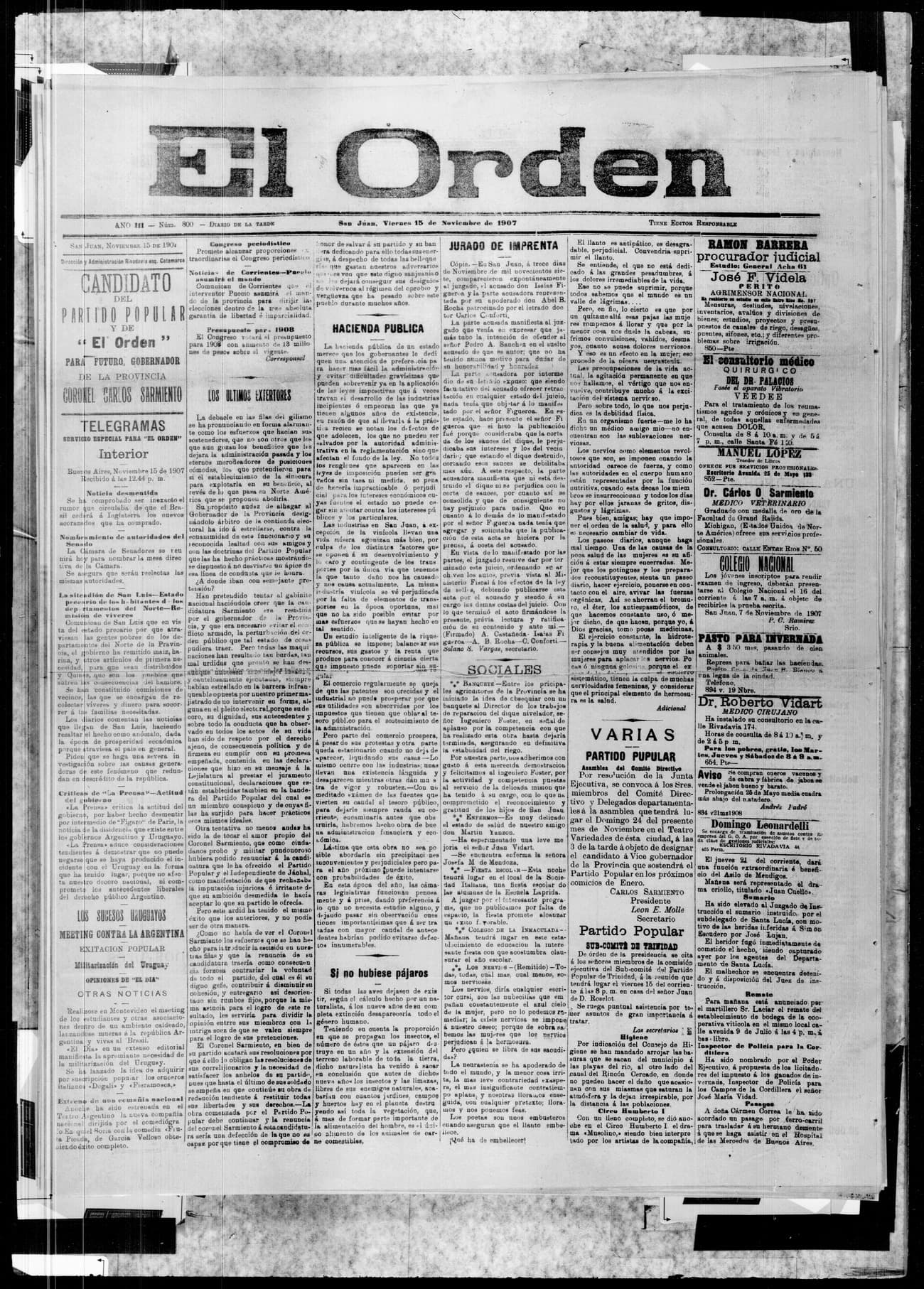 Portada · 15 de Noviembre de 1907