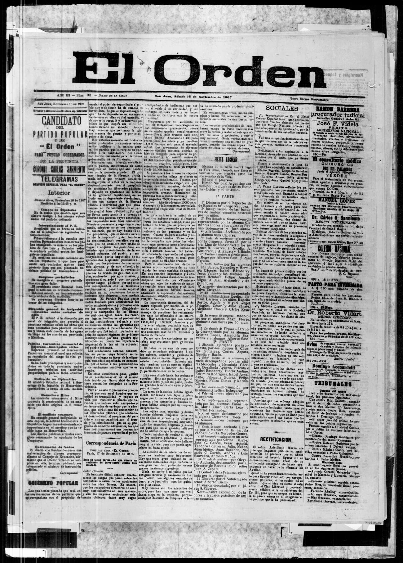 Portada · 16 de Noviembre de 1907