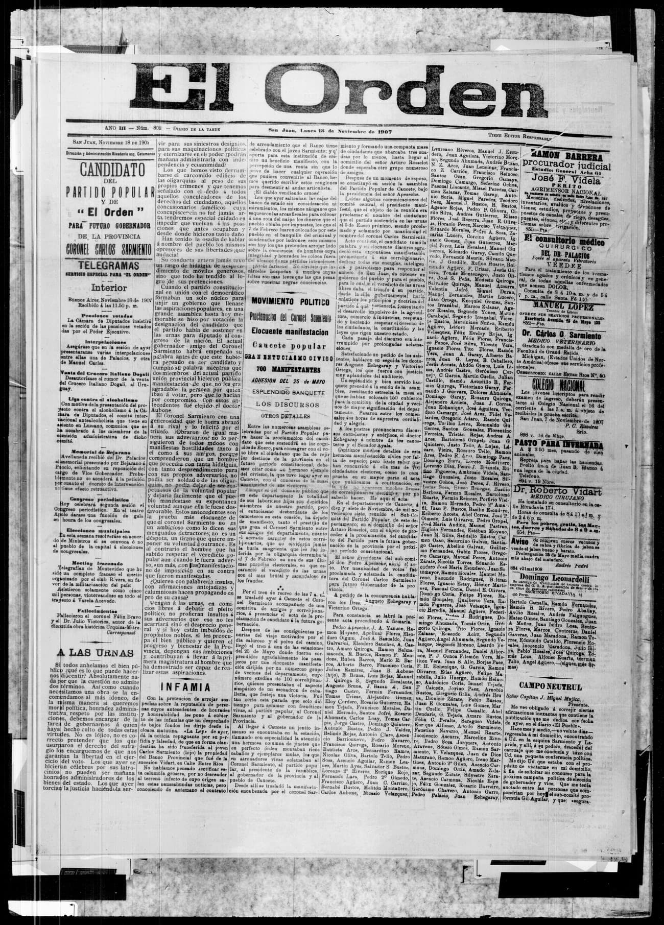 Portada · 18 de Noviembre de 1907