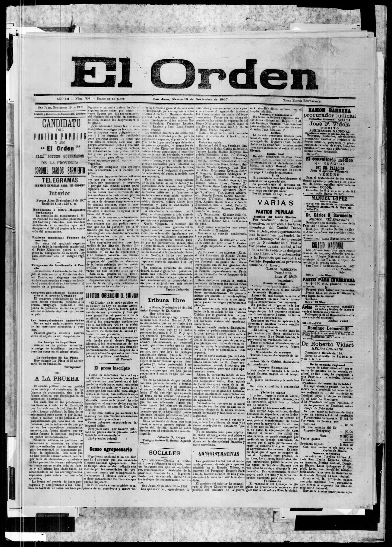 Portada · 19 de Noviembre de 1907