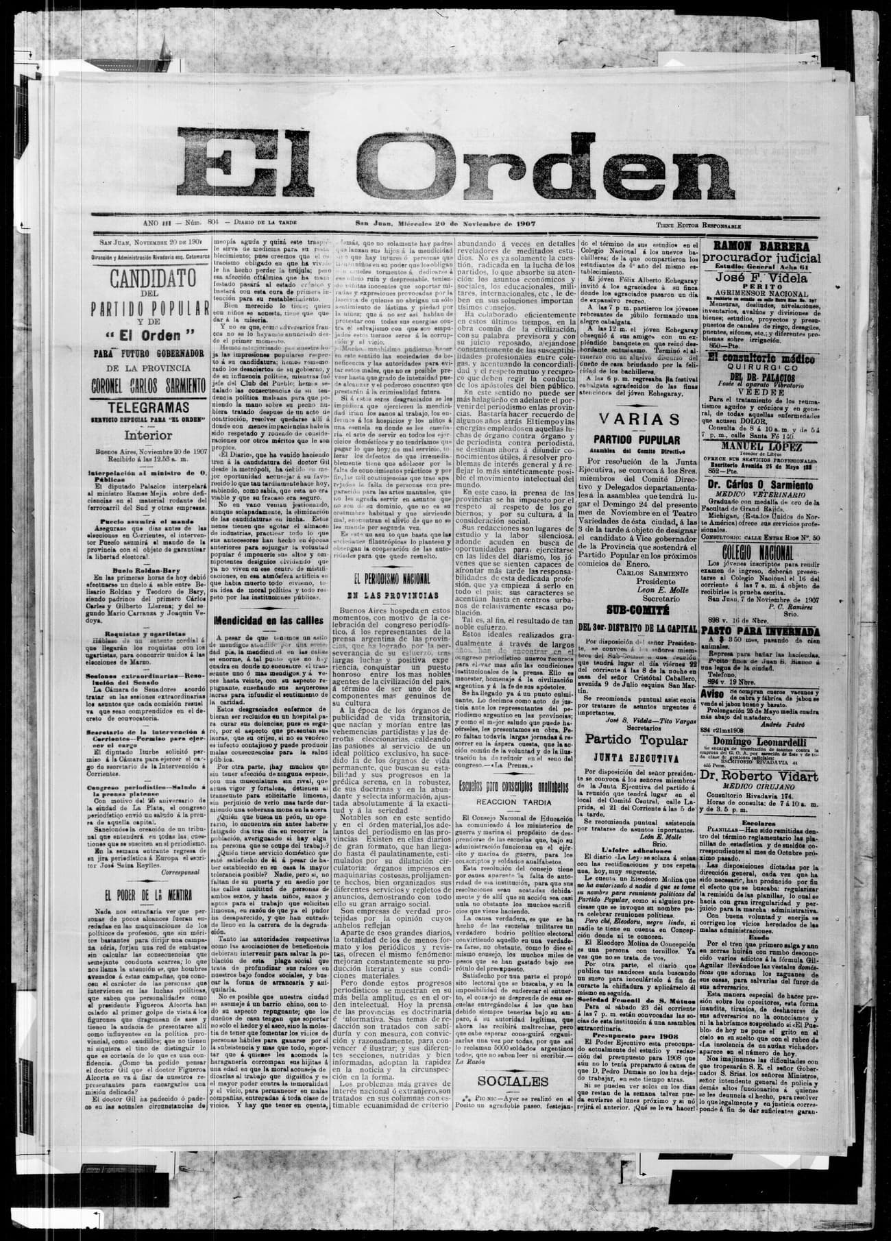 Portada · 20 de Noviembre de 1907