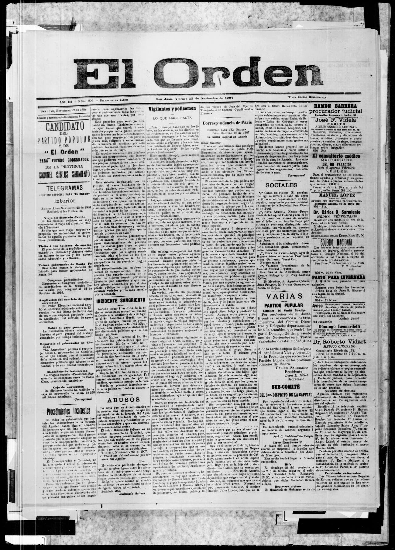 Portada · 22 de Noviembre de 1907