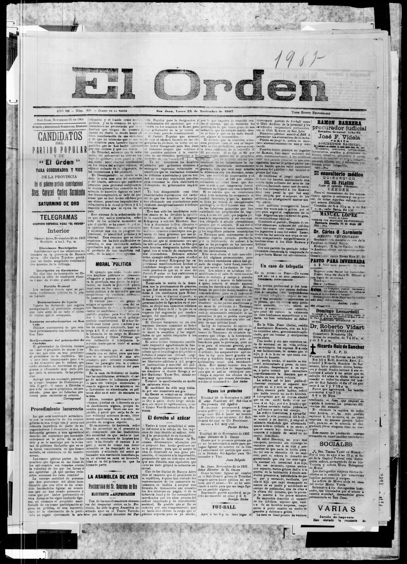 Portada · 25 de Noviembre de 1907