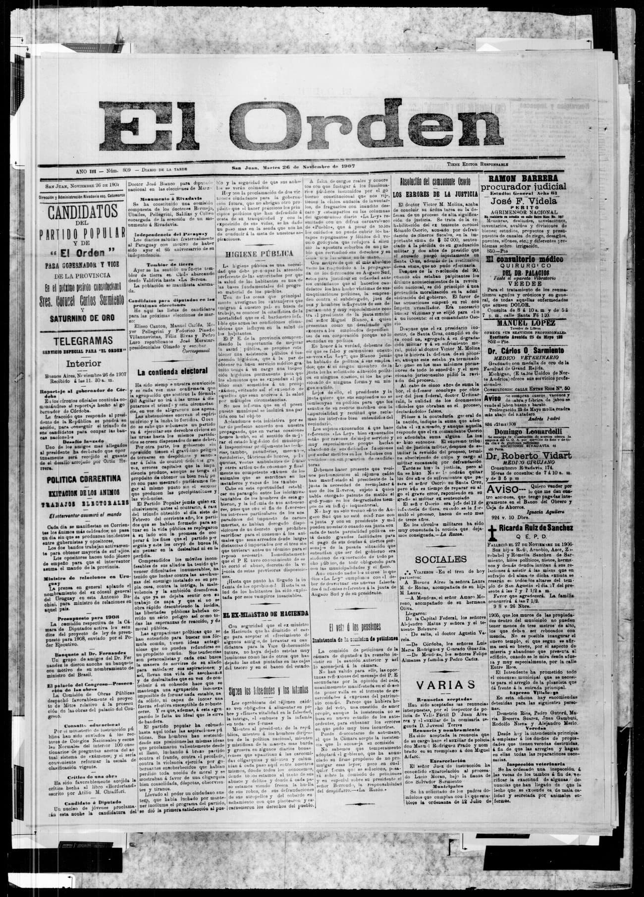Portada · 26 de Noviembre de 1907
