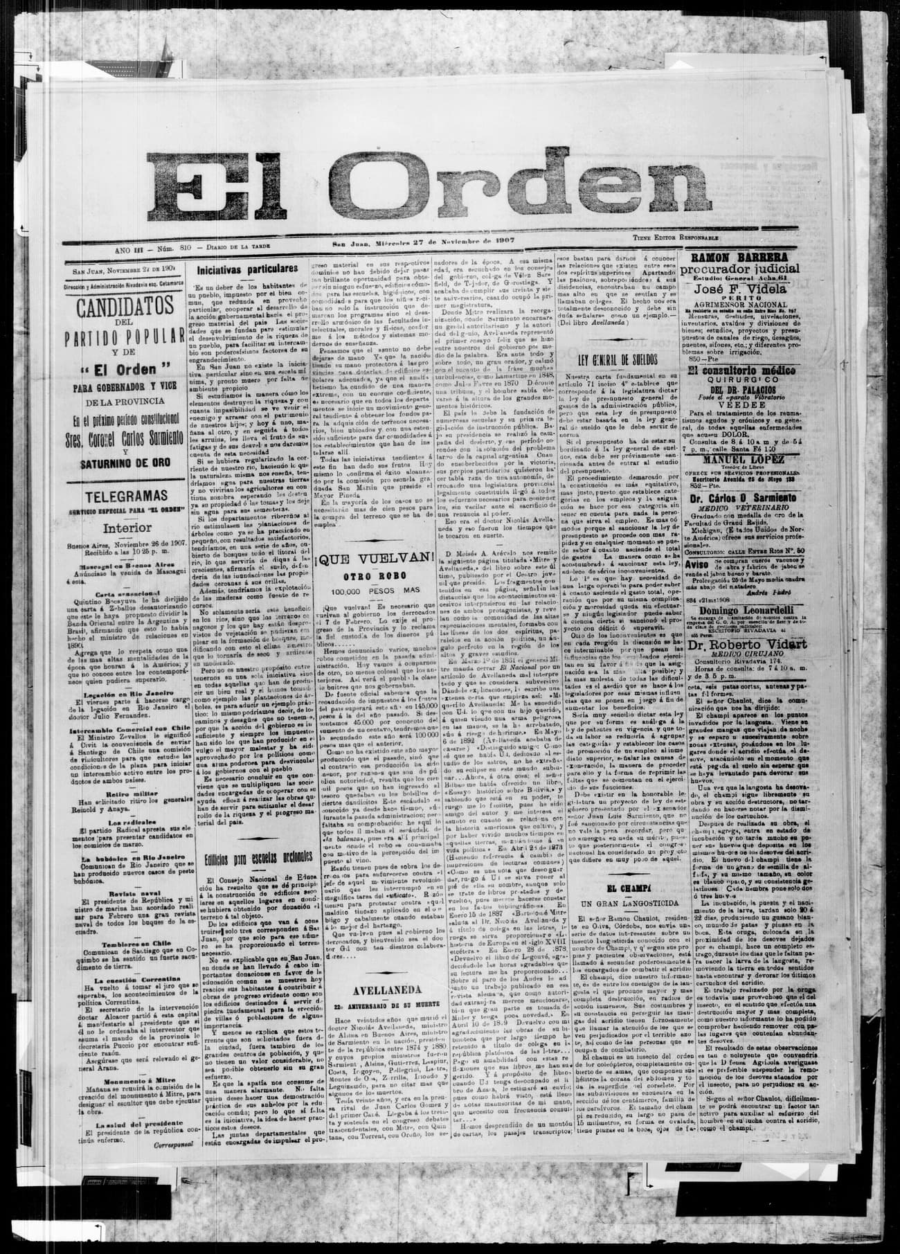 Portada · 27 de Noviembre de 1907
