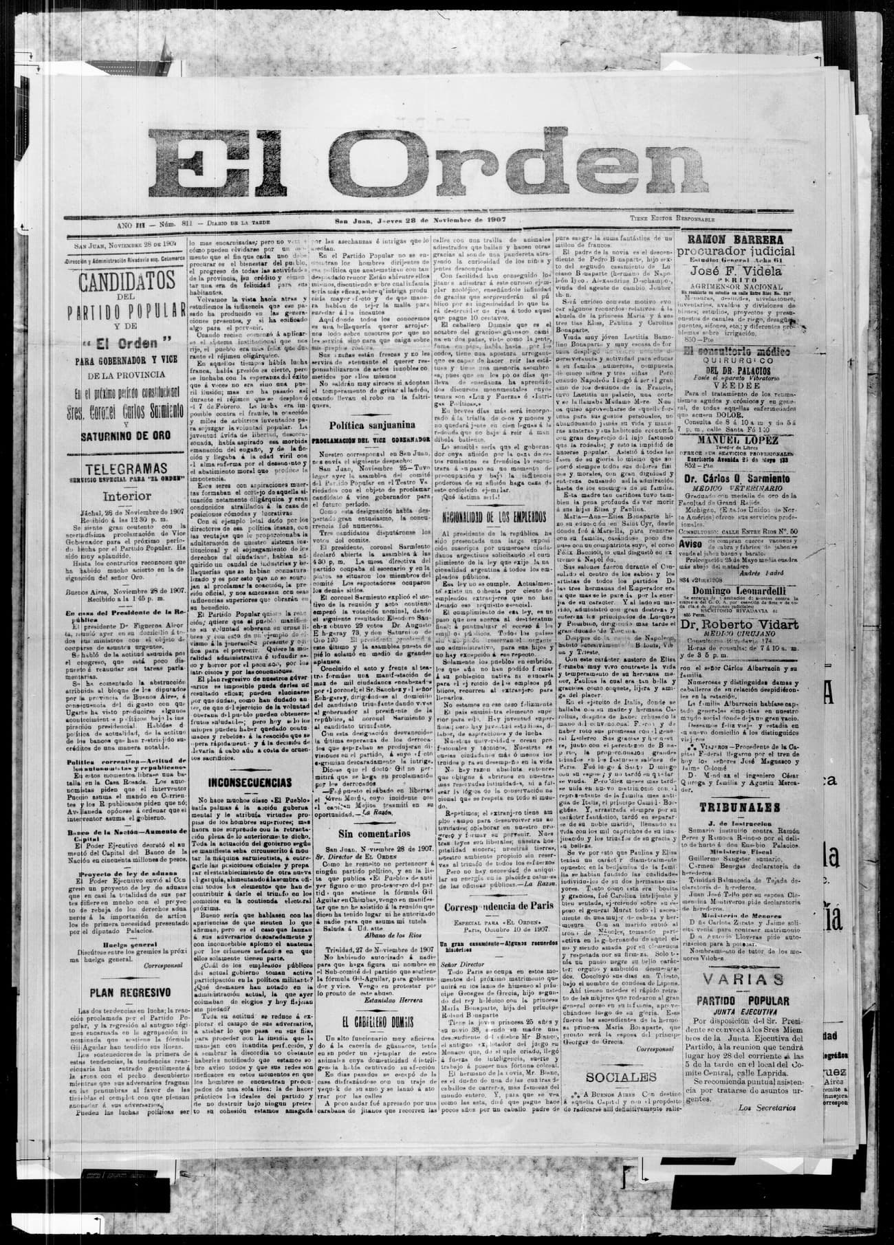 Portada · 28 de Noviembre de 1907