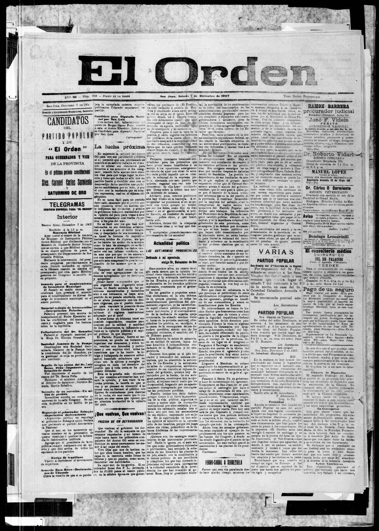 Portada · 7 de Diciembre de 1907
