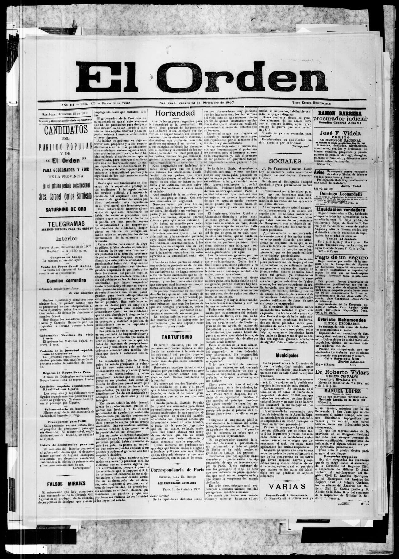 Portada · 12 de Diciembre de 1907