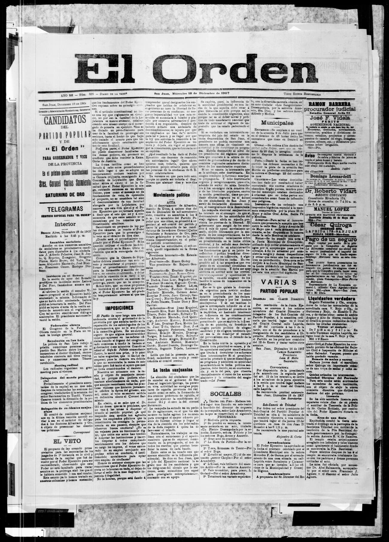 Portada · 18 de Diciembre de 1907