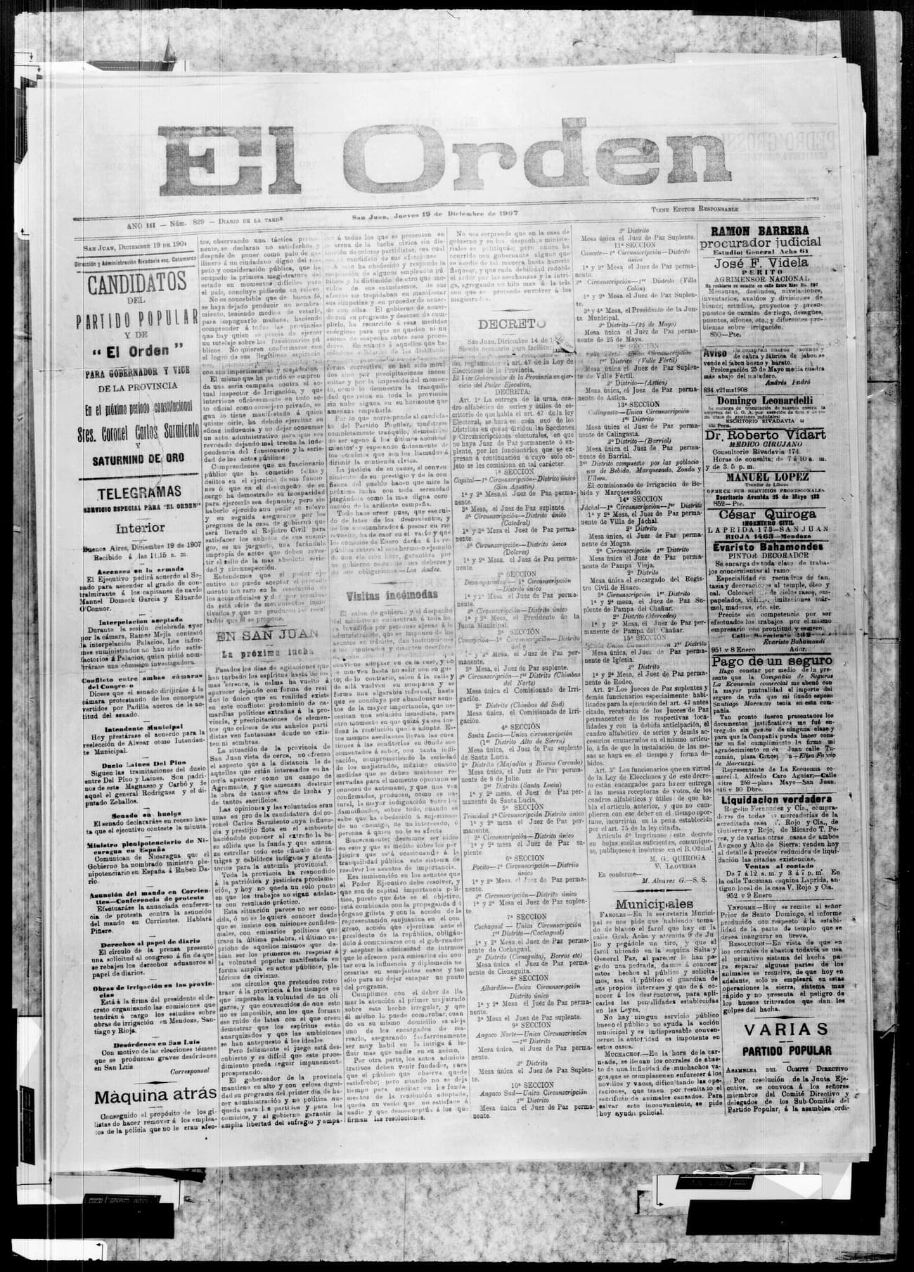 Portada · 19 de Diciembre de 1907