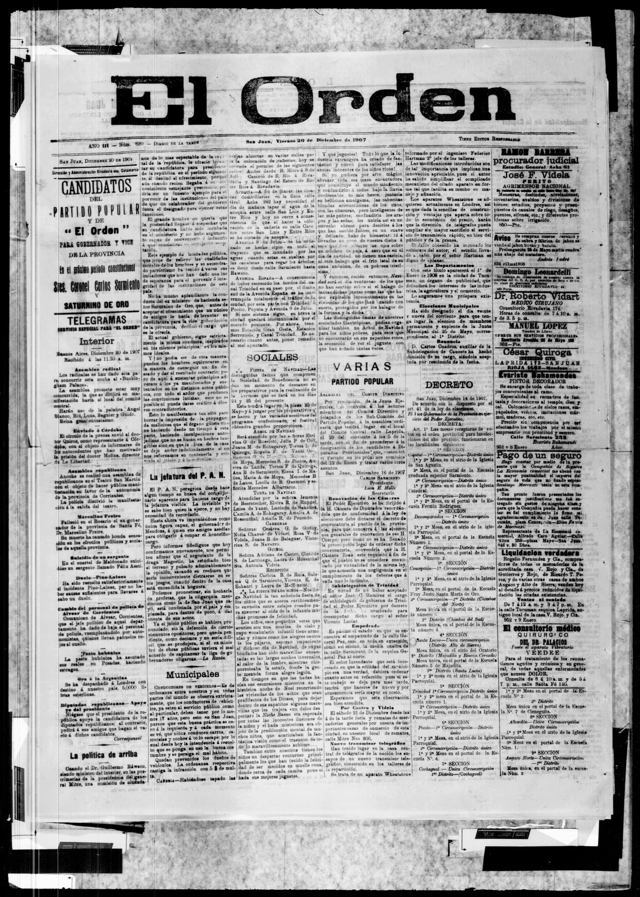 Portada · 20 de Noviembre de 1907