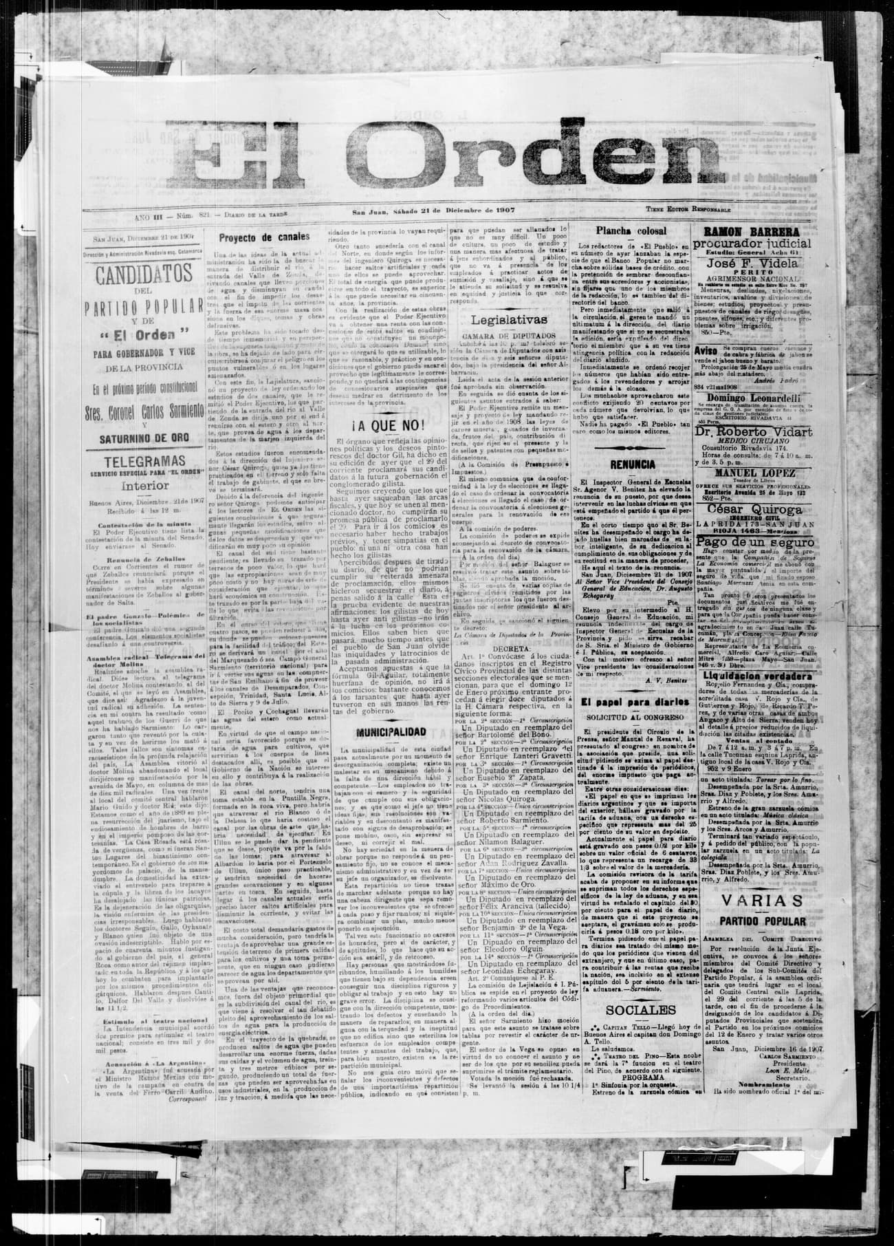 Portada · 21 de Diciembre de 1907