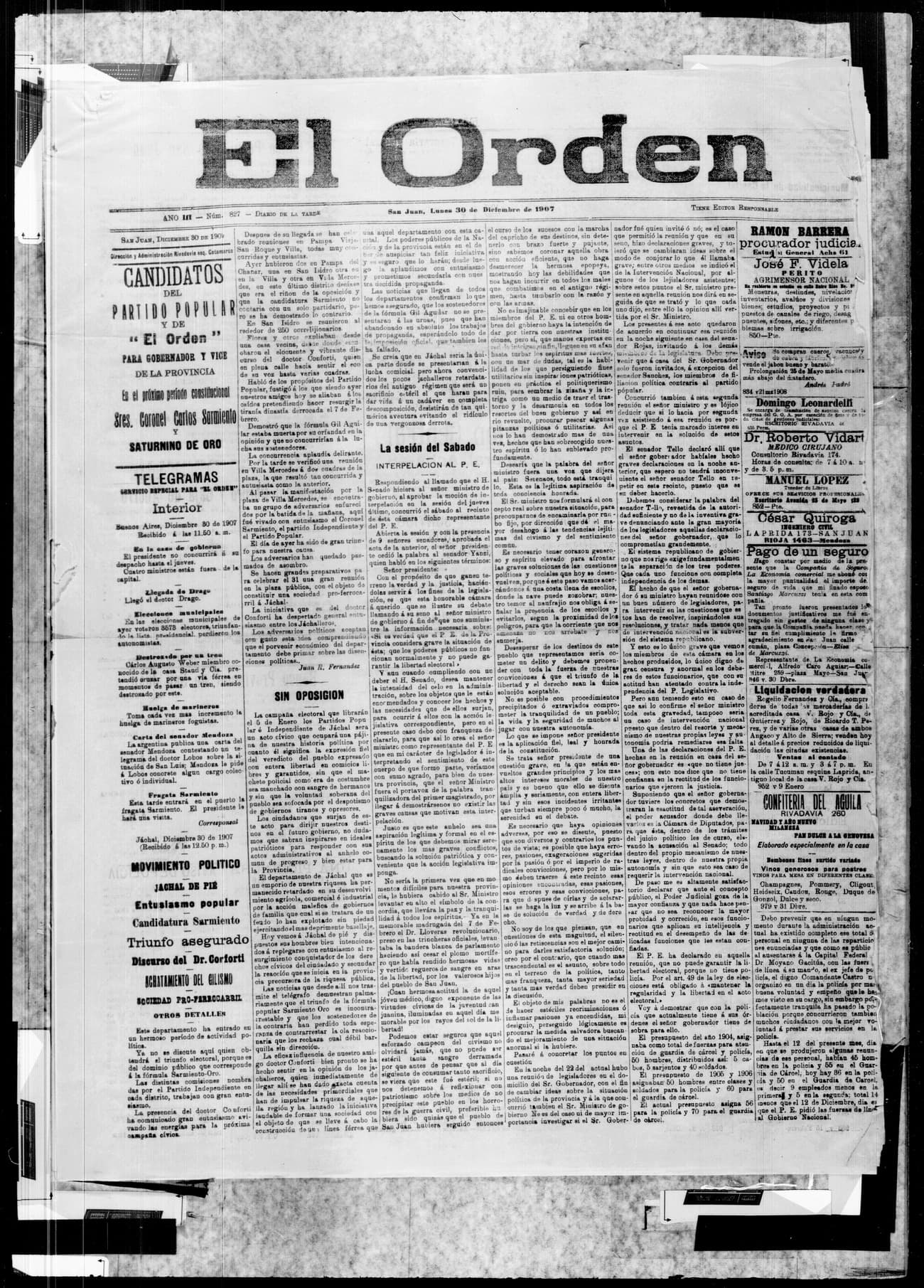 Portada · 30 de Diciembre de 1907