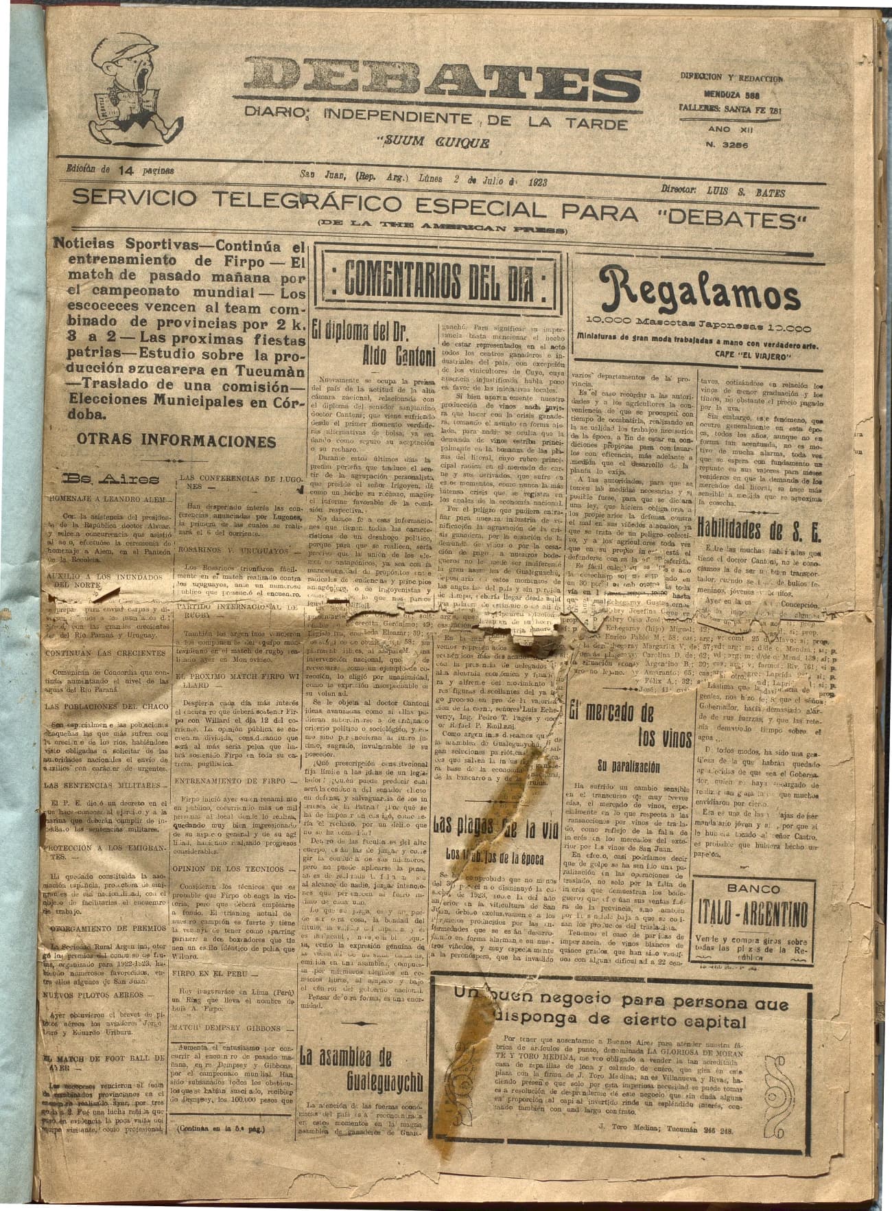 Portada · Diario Debates del 2 de julio de 1923