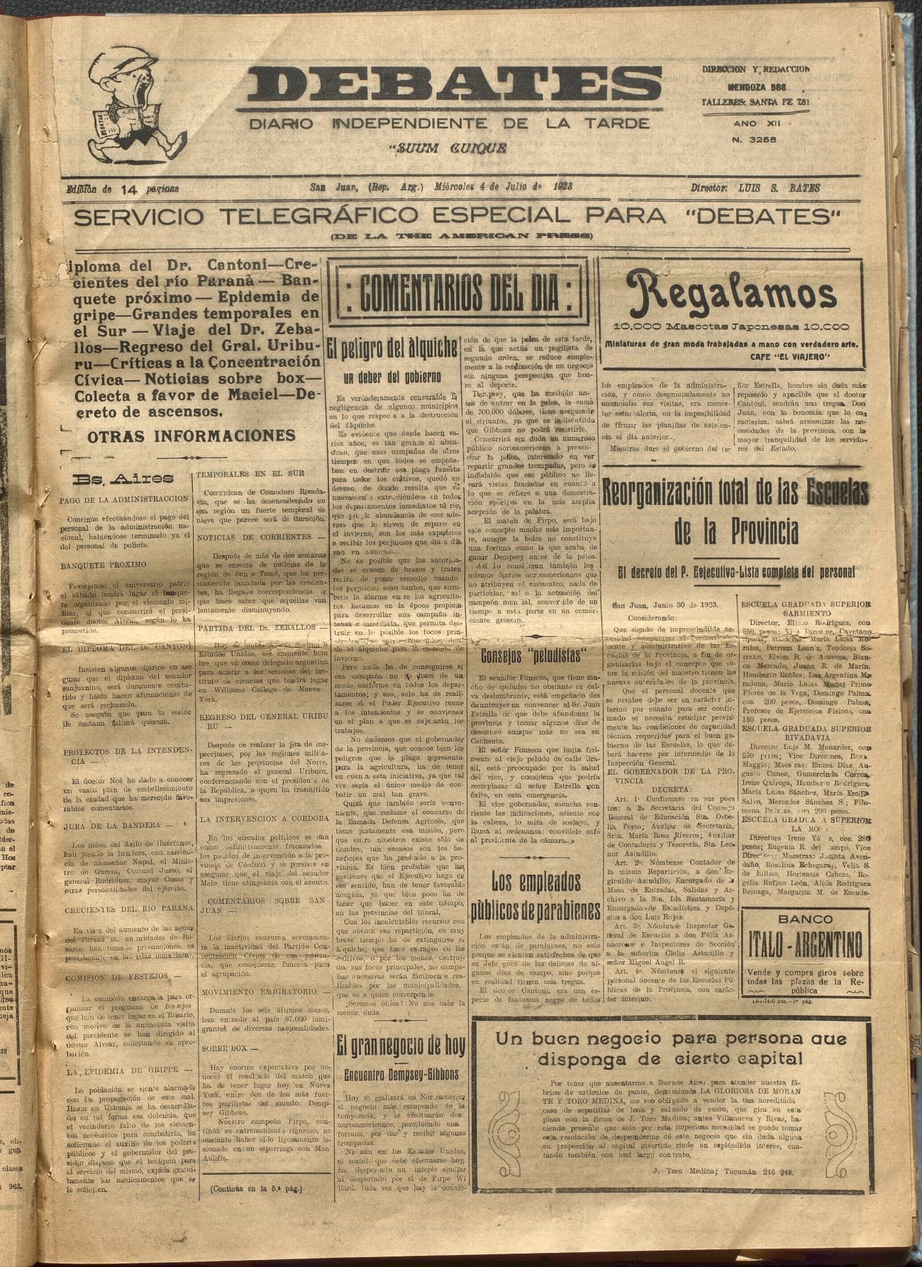 Portada · Diario Debates del 4 de julio de 1923