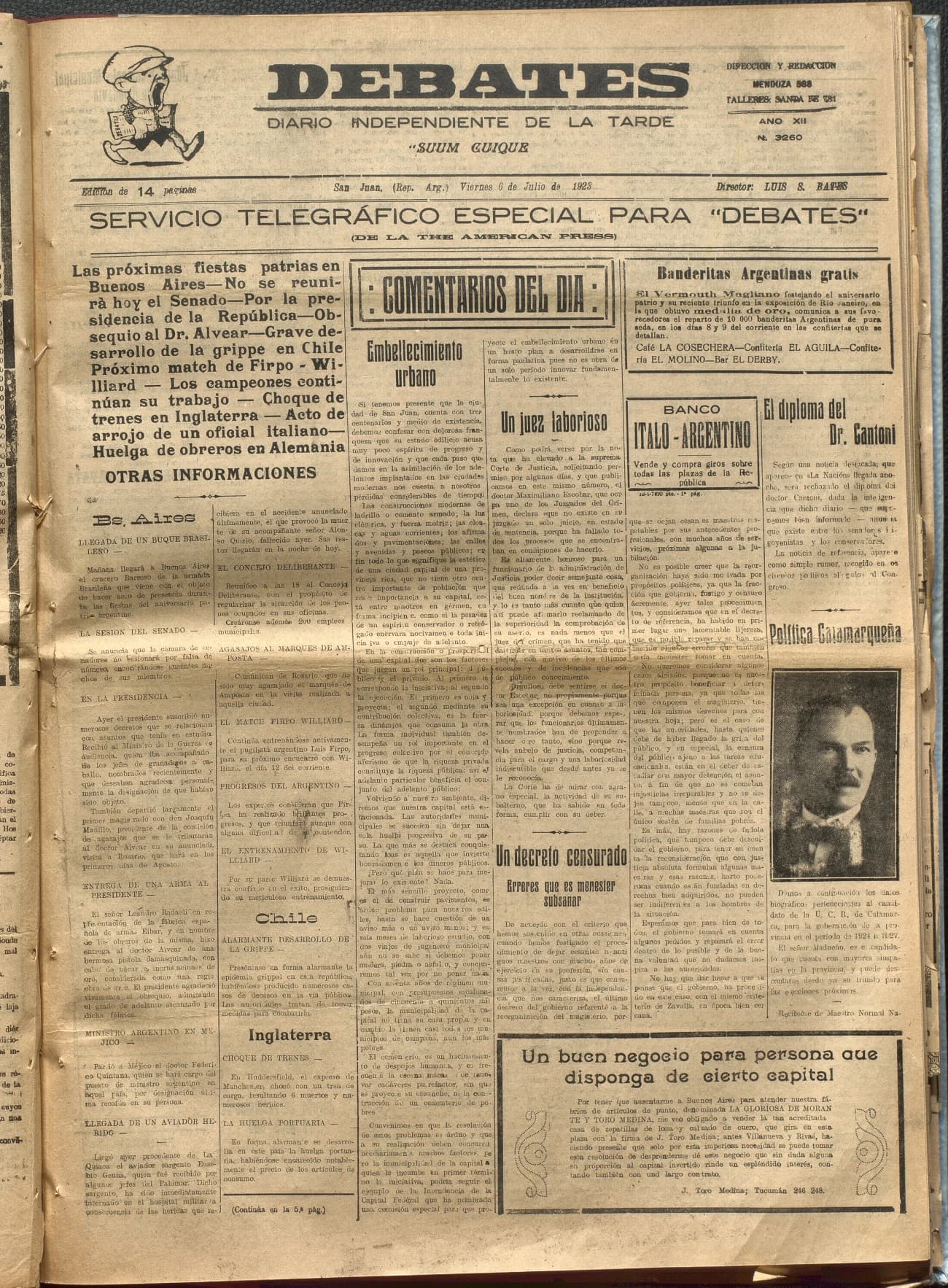 Portada · Diario Debates del 6 de julio de 1923