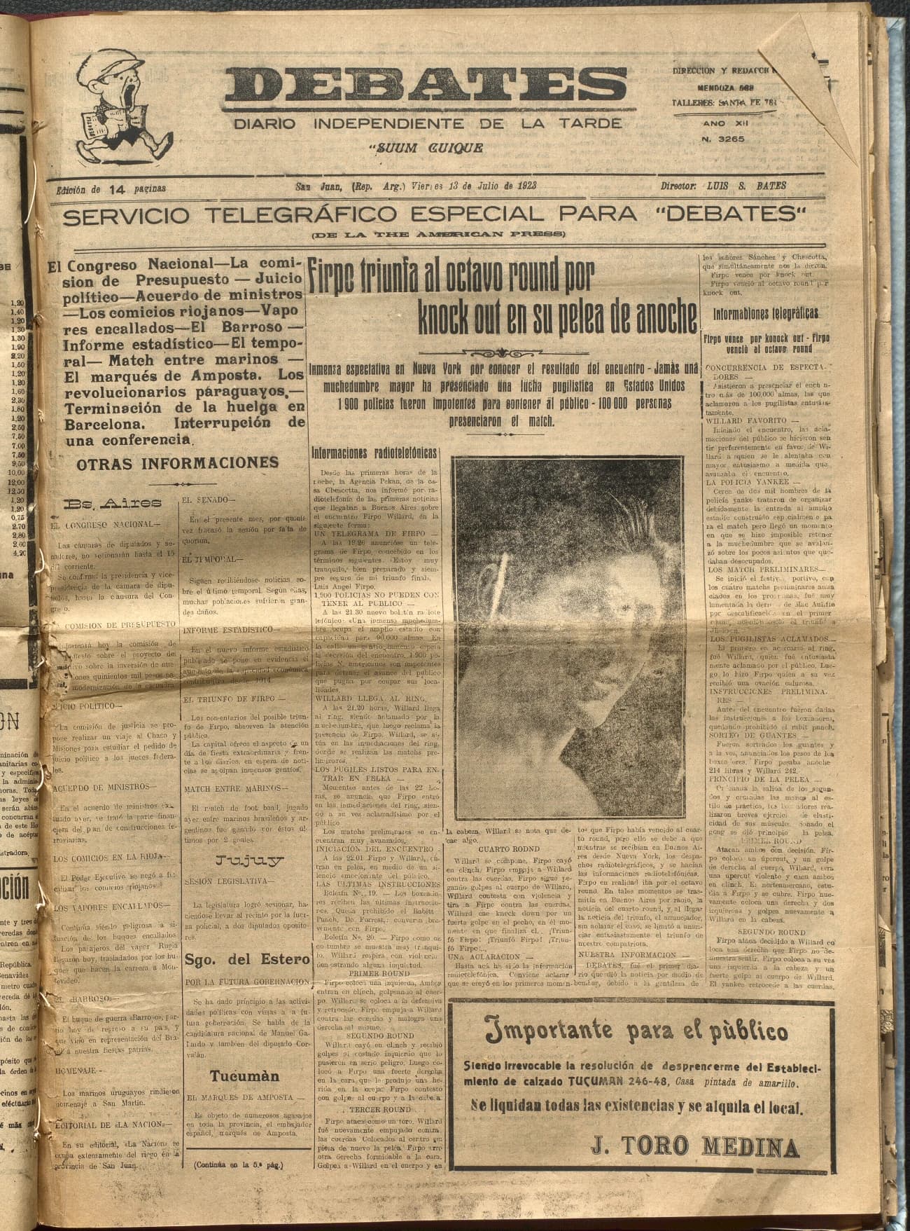 Portada · Diario Debates del 13 de julio de 1923