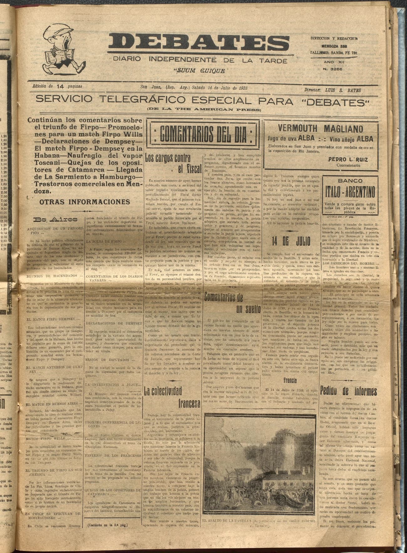 Portada · Diario Debates del 14 de julio de 1923