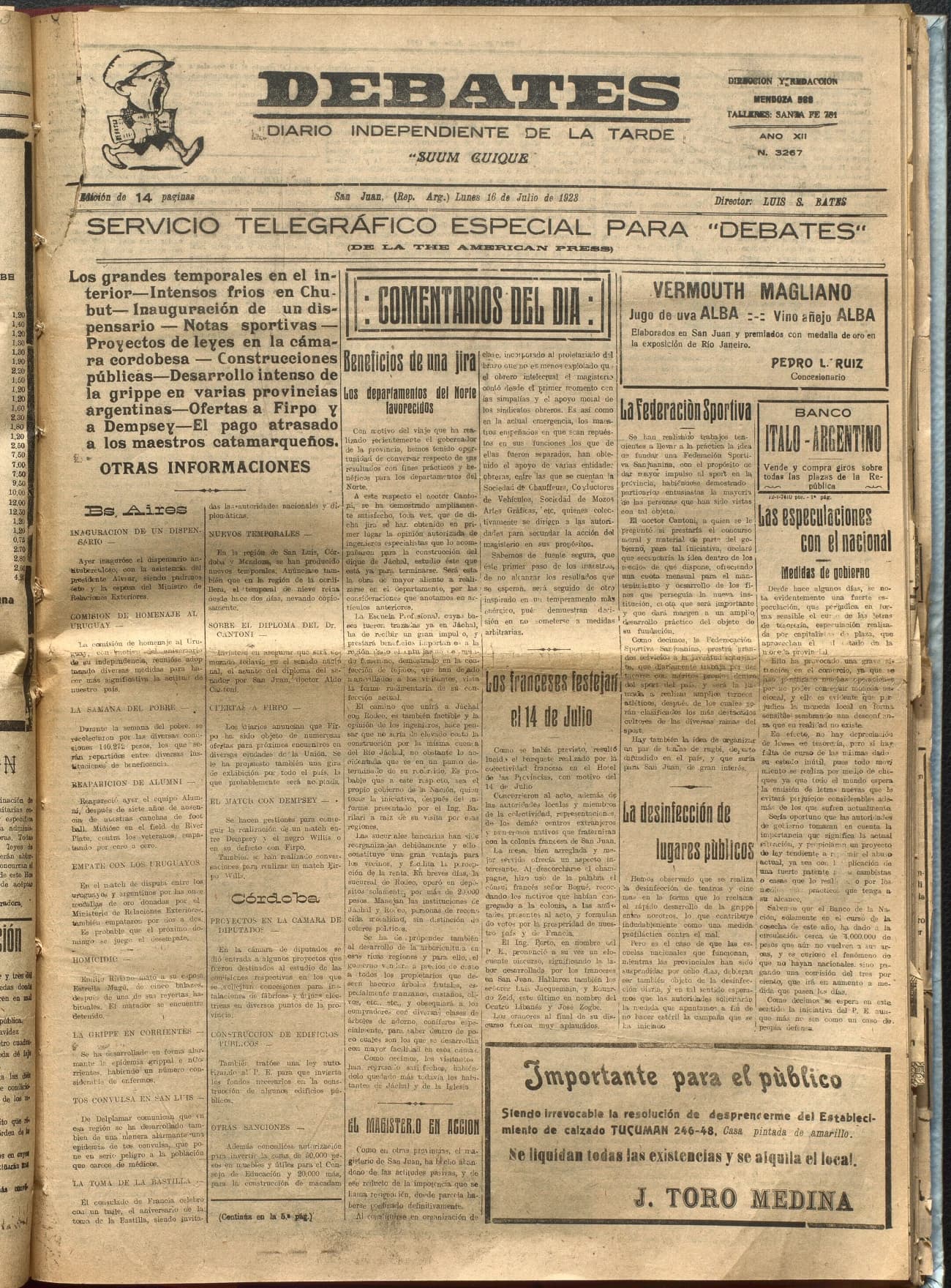 Portada · Diario Debates del 16 de julio de 1923