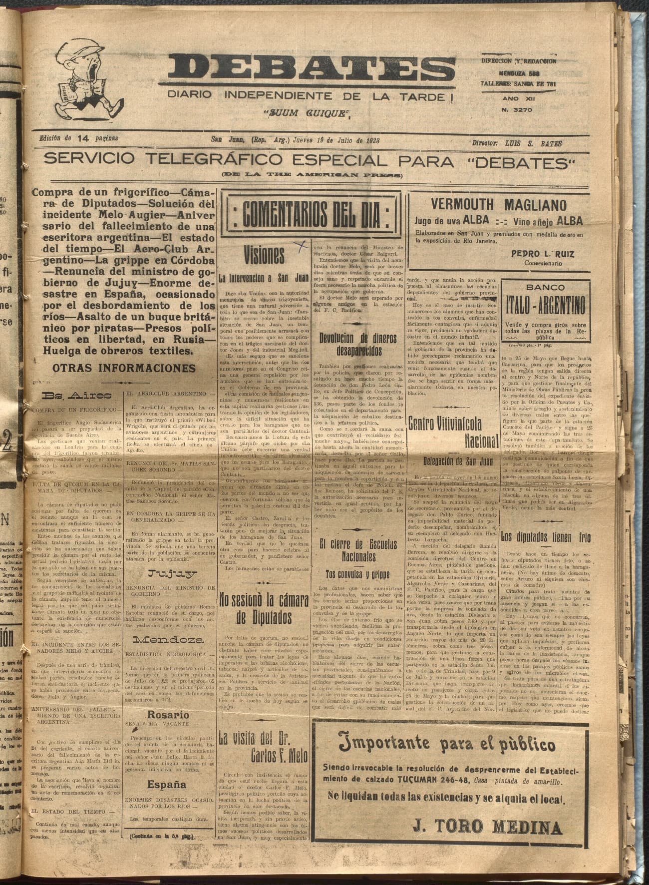 Portada · Diario Debates del 19 de julio de 1923