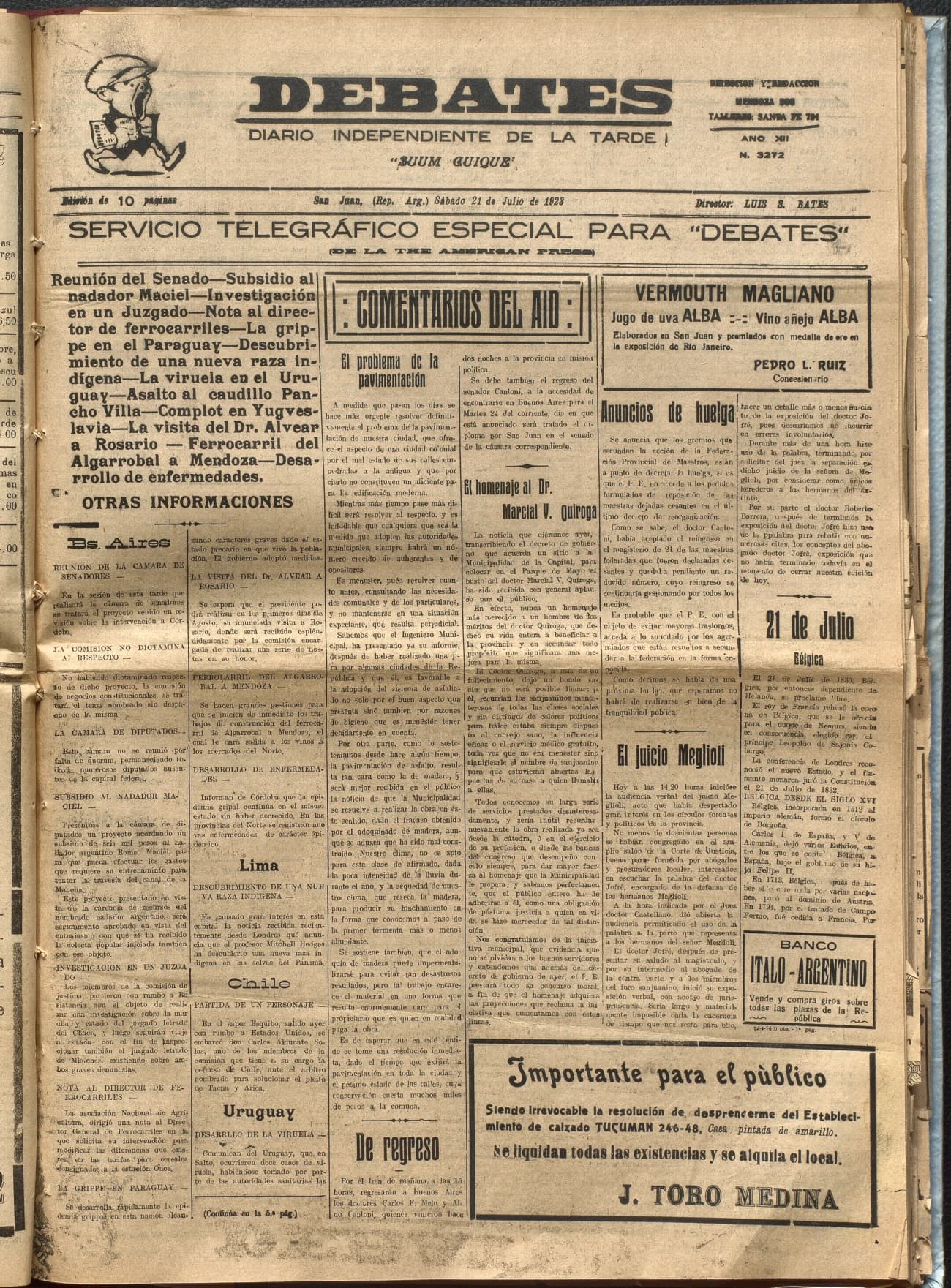 Portada · Diario Debates del 21 de julio de 1923